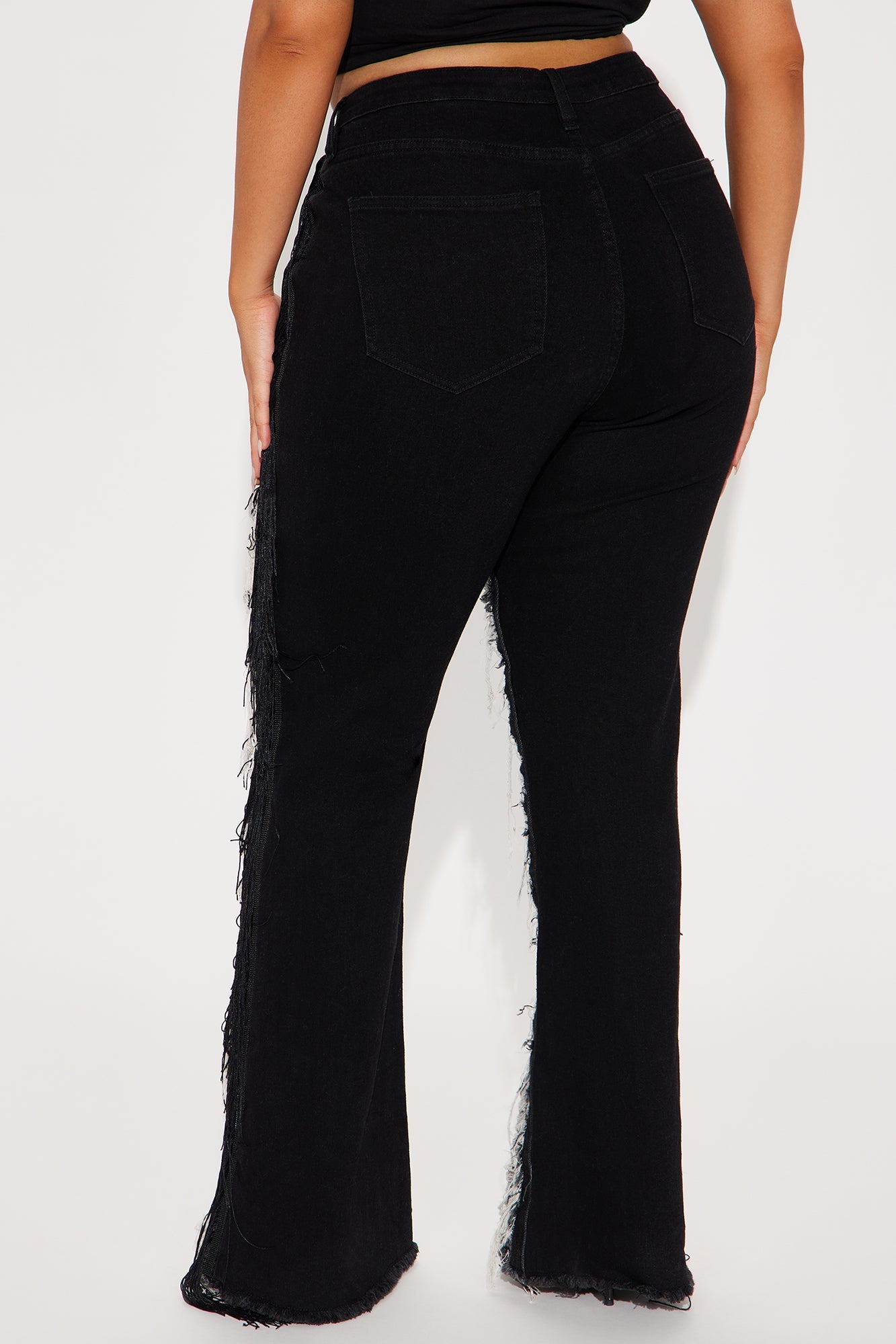 Make It Hotter Ripped Fringe Straight Leg Jeans - Black Wash