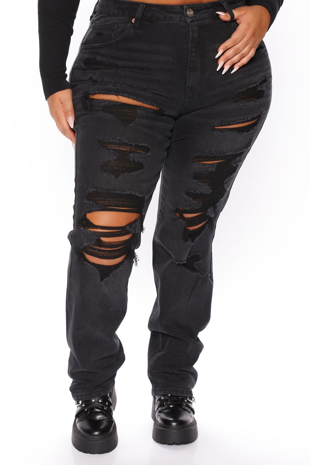 Favorite Getaway Destroyed Straight Leg Jeans - Black