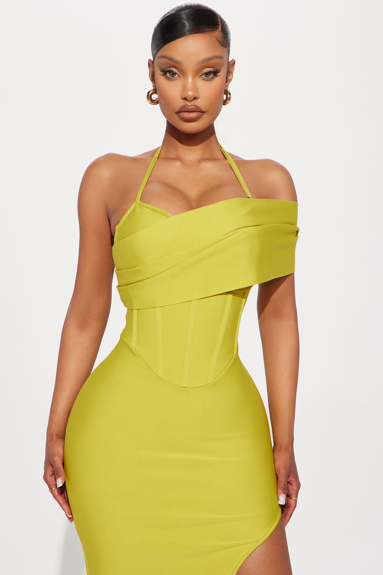 Kelly Ann Bandage Midi Dress - Lime