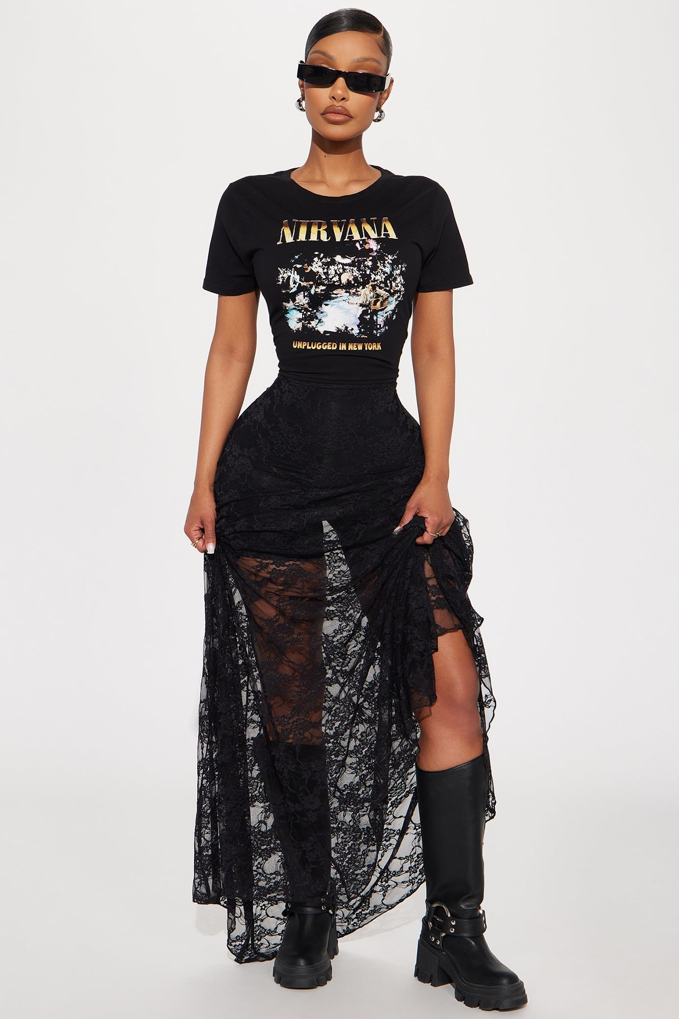 Out Of Touch Lace Maxi Skirt - Black