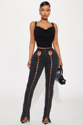 Inez Stretch Cutout Bootcut Jeans - Black