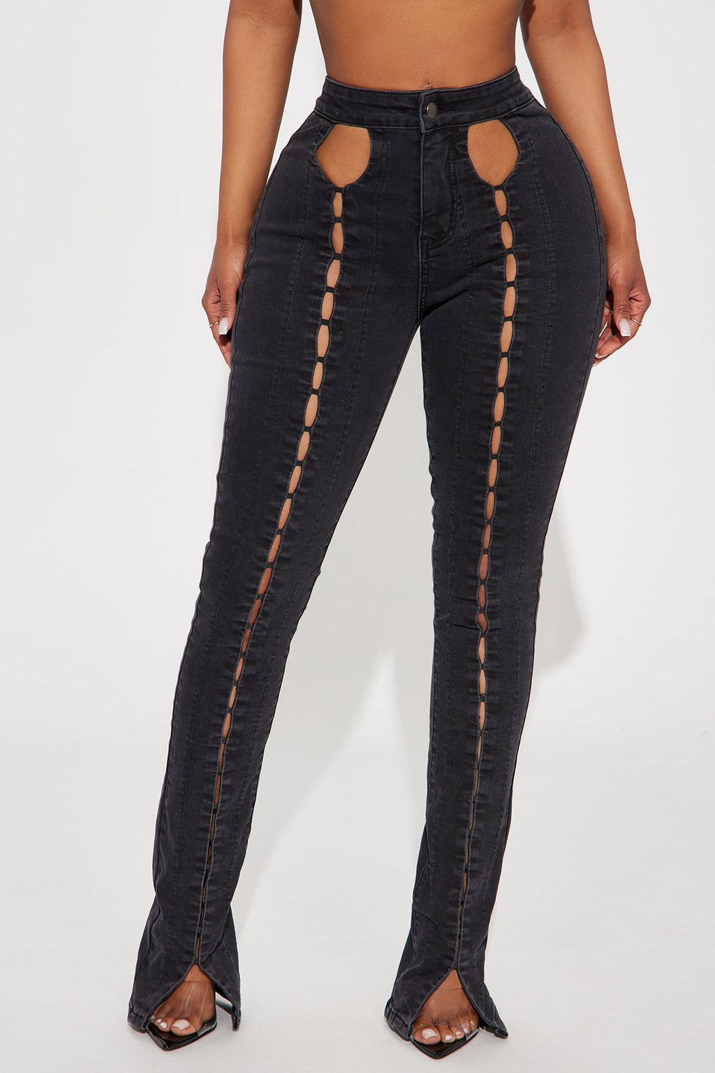 Inez Stretch Cutout Bootcut Jeans - Black