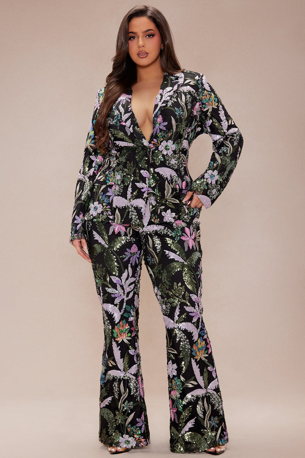 Eliza Sequin Embroidered Flare Pant - Black/combo