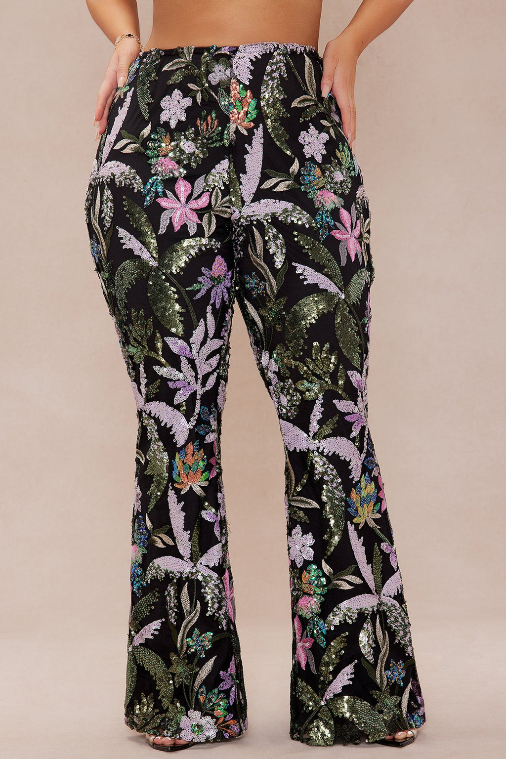 Eliza Sequin Embroidered Flare Pant - Black/combo