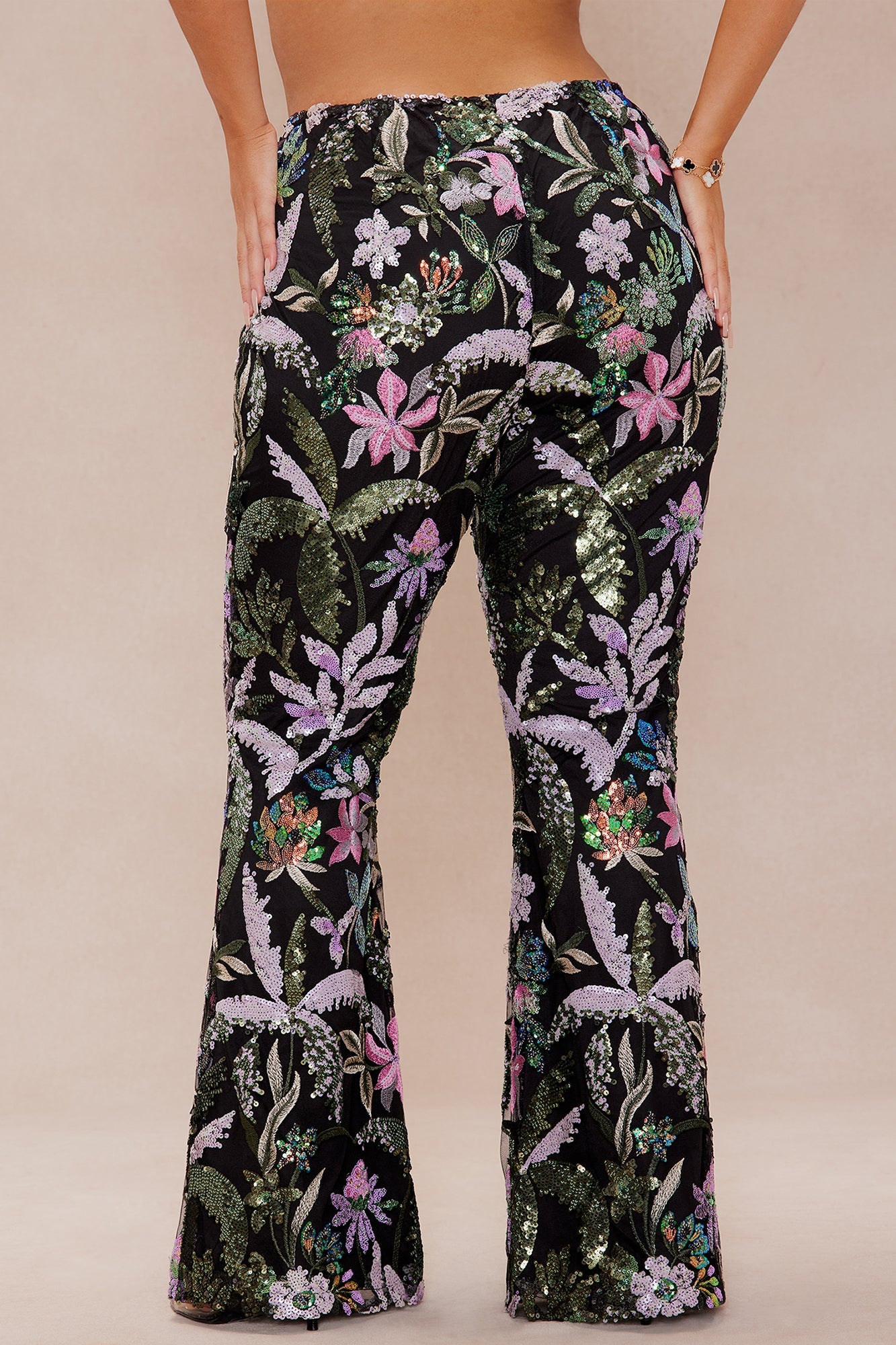 Eliza Sequin Embroidered Flare Pant - Black/combo