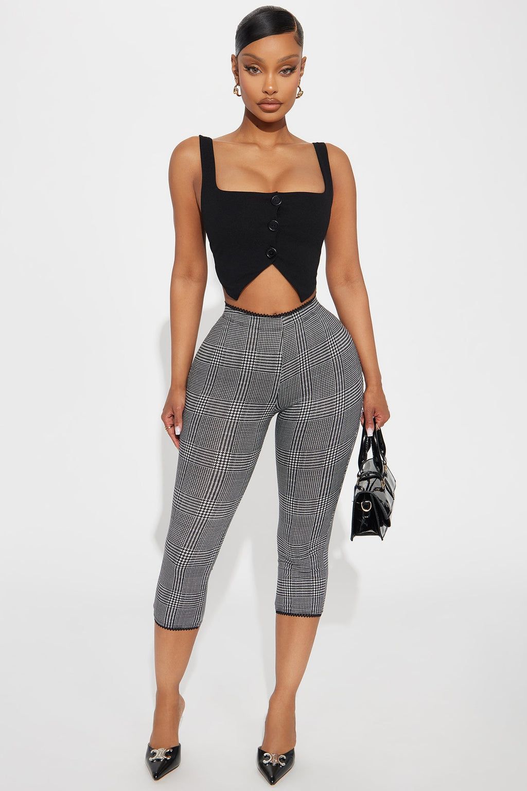 Jazlyn Houndstooth Capri Legging - Black/White