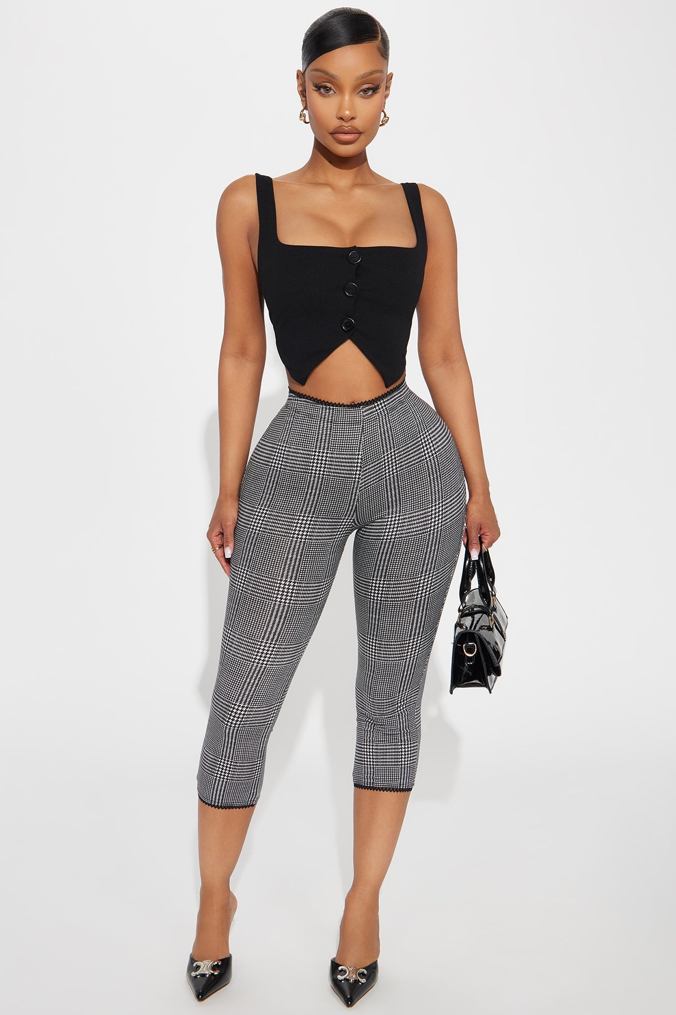 Jazlyn Houndstooth Capri Legging - Black/White