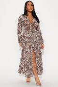 In The Wild Animal Print Midi Shirt Dress - Brown/combo