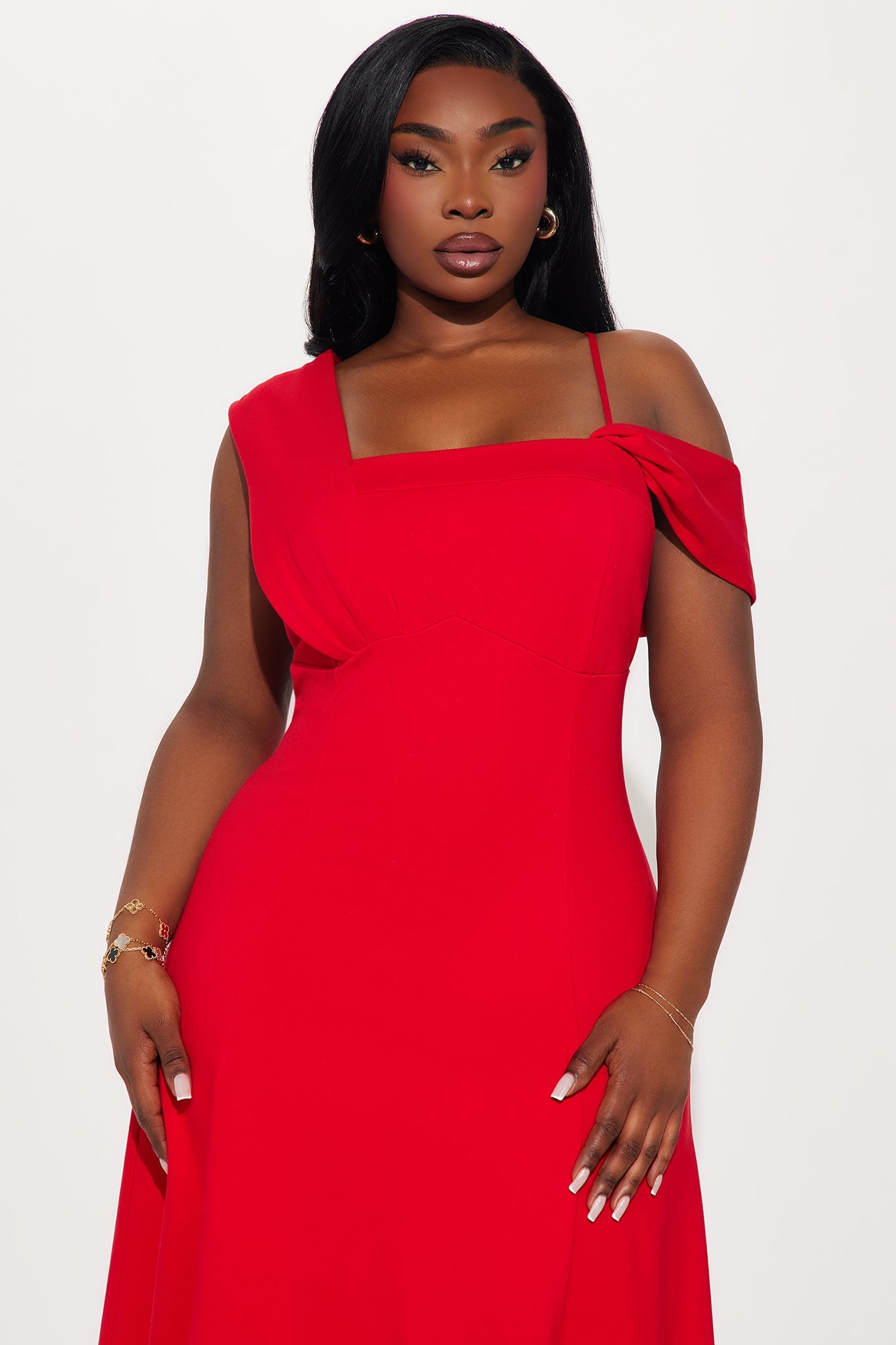 Monica Asymmetrical Midi Dress - Red