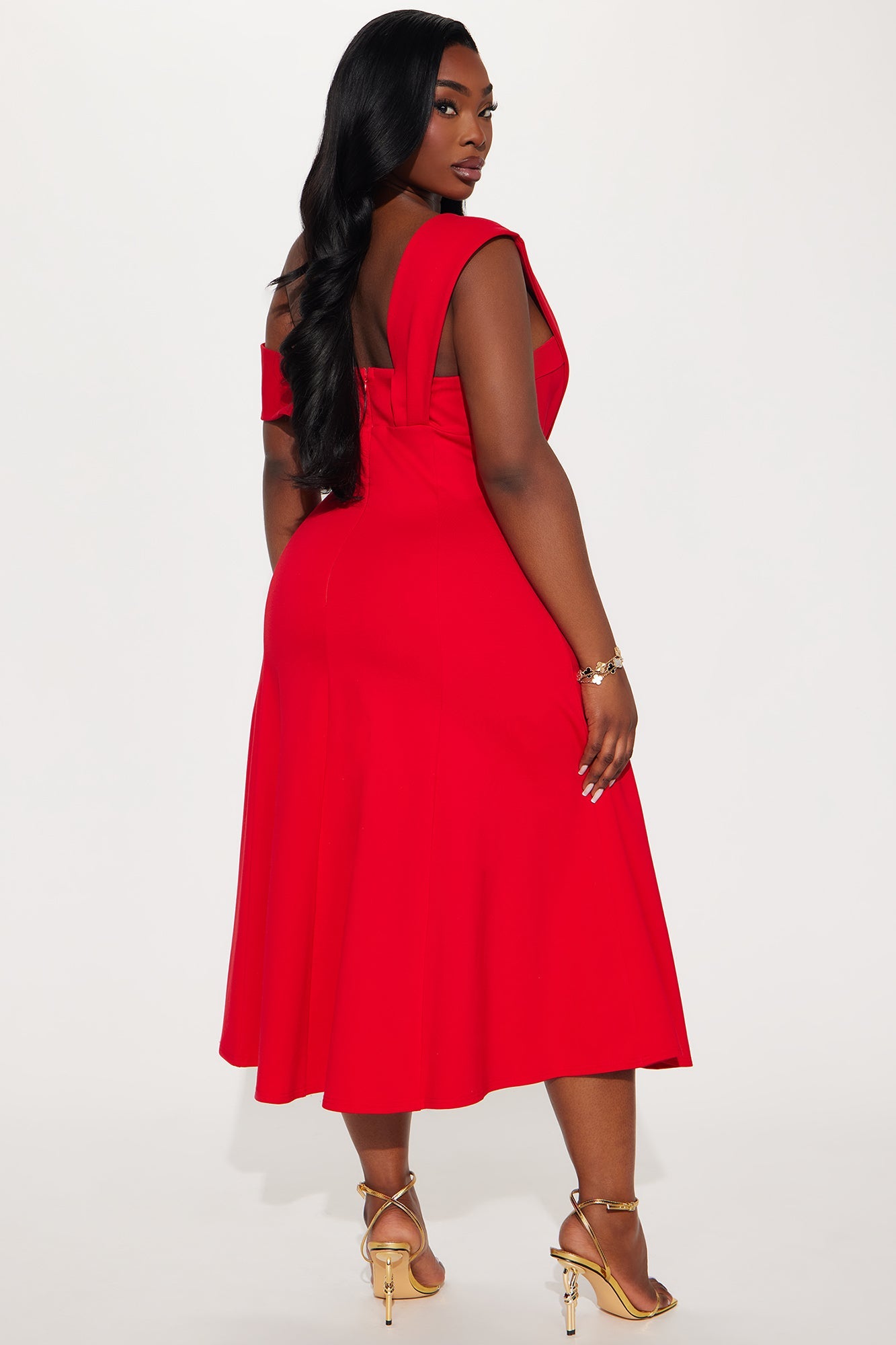 Monica Asymmetrical Midi Dress - Red