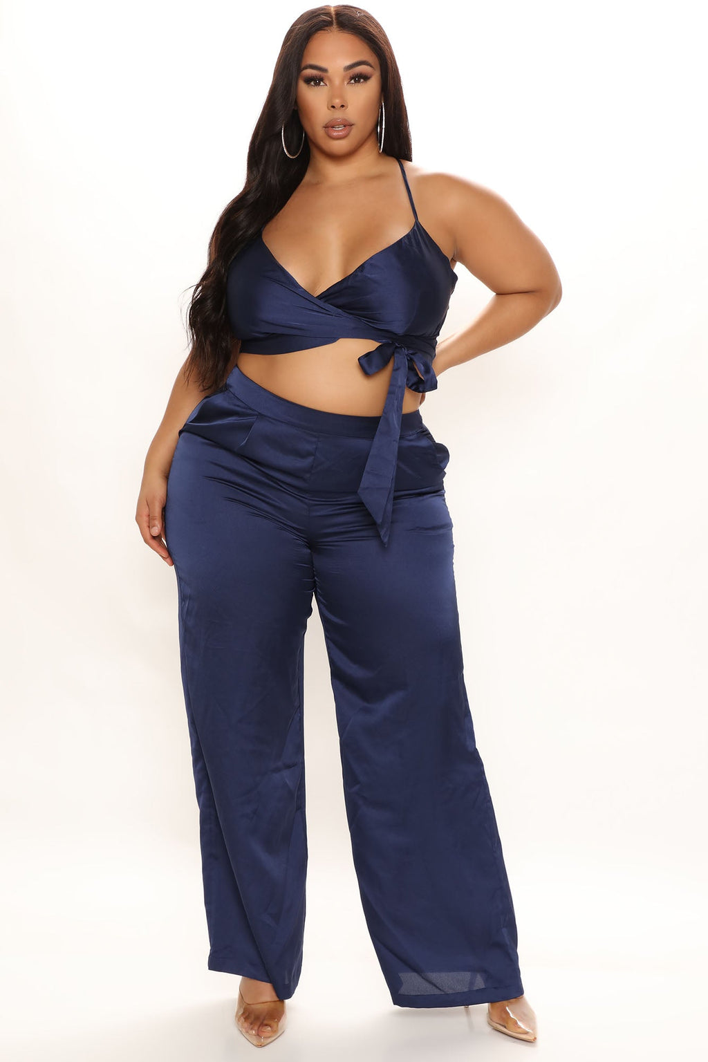 Luxury Views Satin Pant Set - Navy
