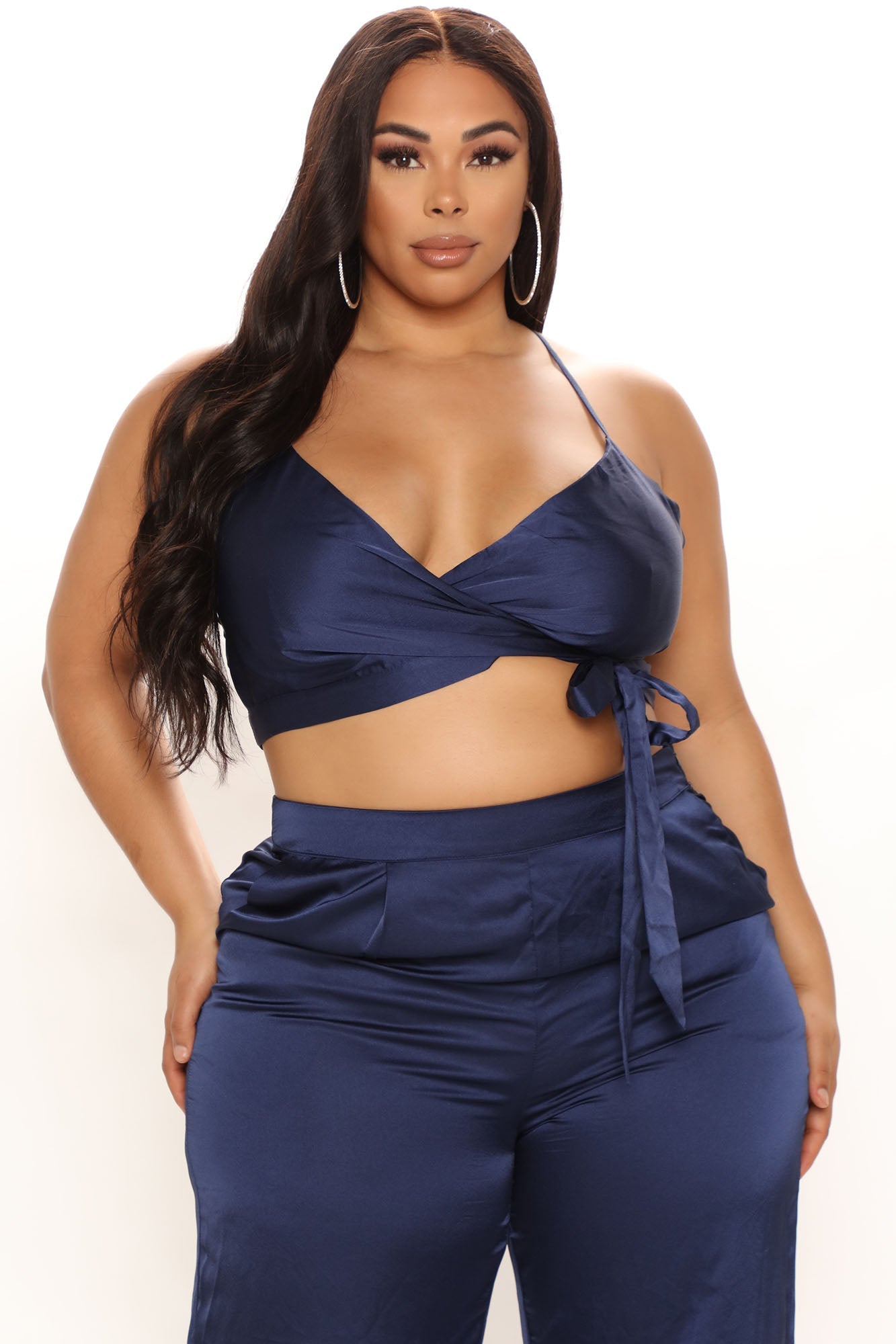 Luxury Views Satin Pant Set - Navy