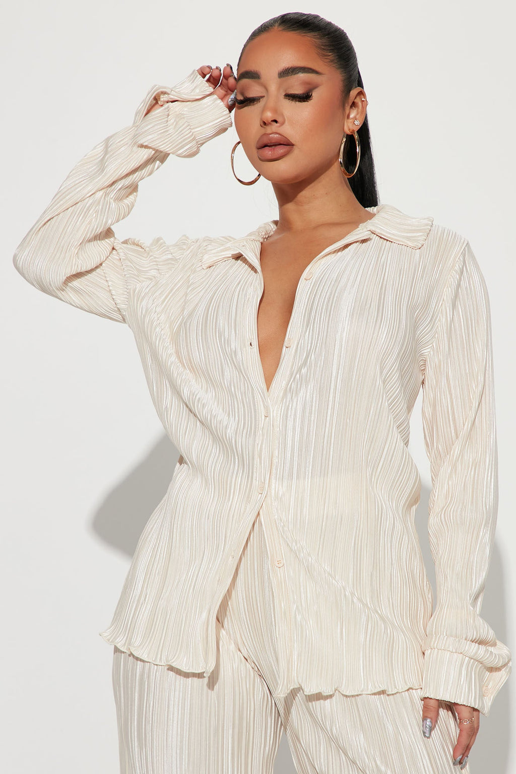 Pick Me Plisse Pant Set - Cream