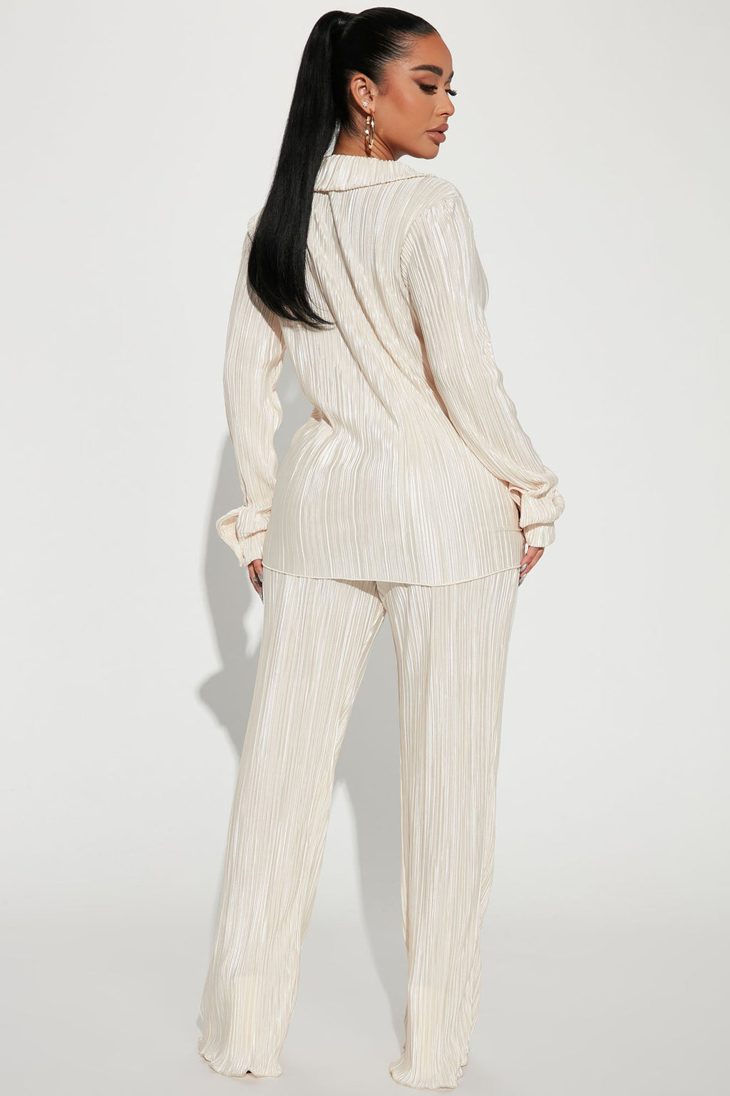 Pick Me Plisse Pant Set - Cream