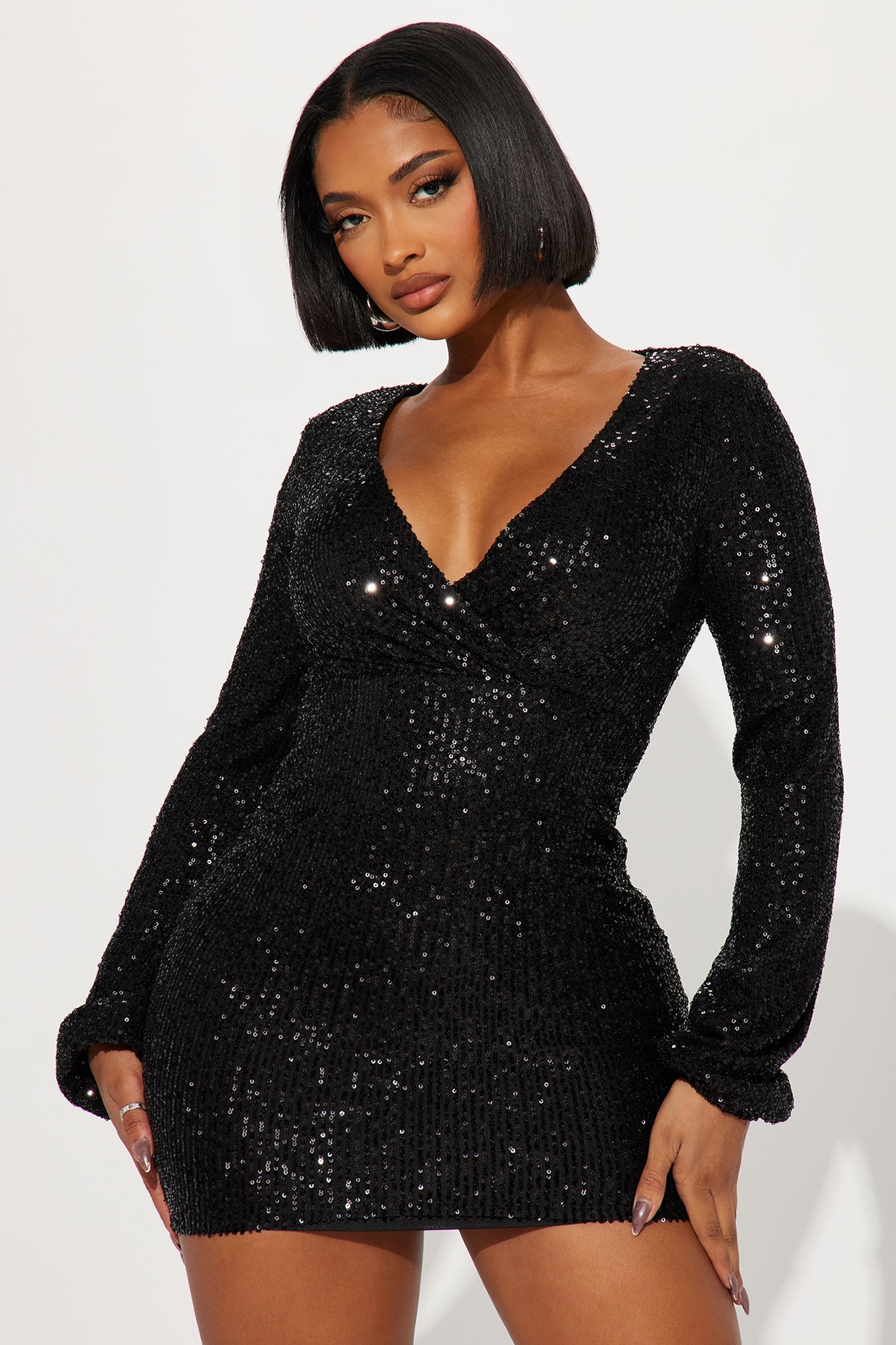 Leslie Sequin Mini Dress - Black