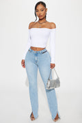 Out For The Night Split Hem Bootcut Jeans - Light Wash
