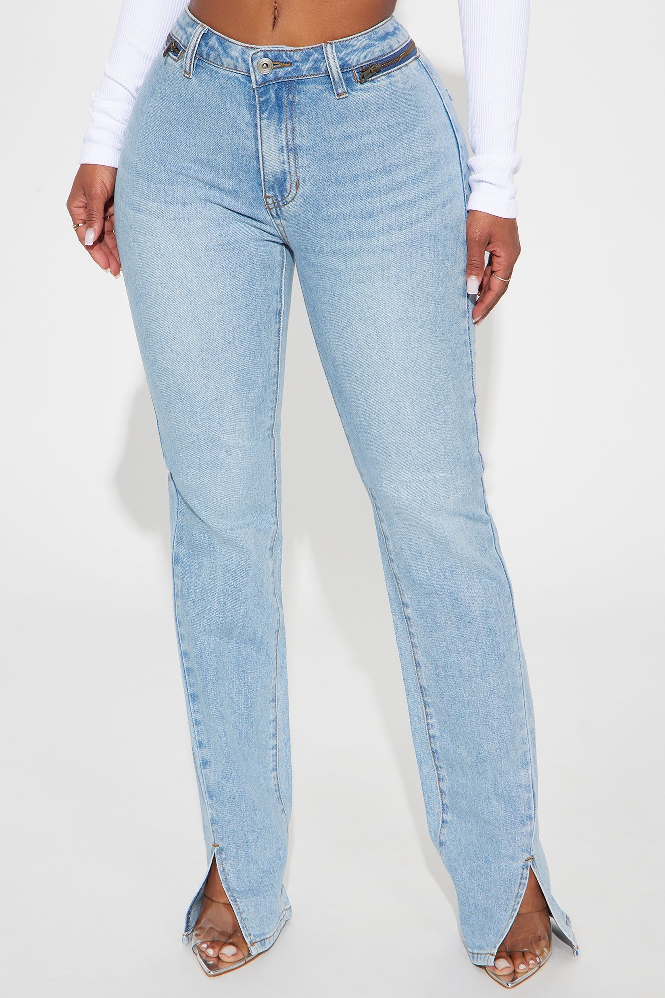 Out For The Night Split Hem Bootcut Jeans - Light Wash