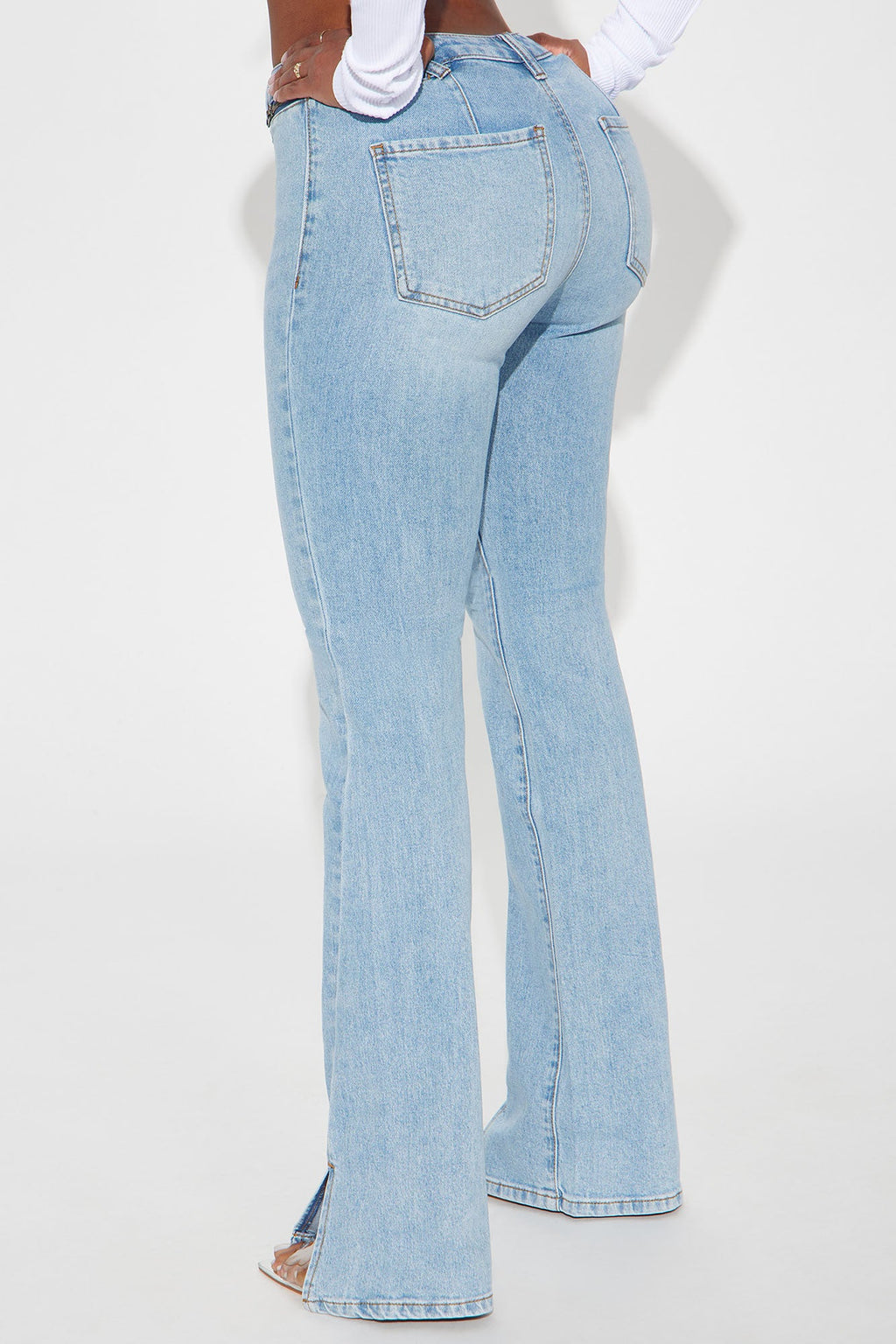 Out For The Night Split Hem Bootcut Jeans - Light Wash