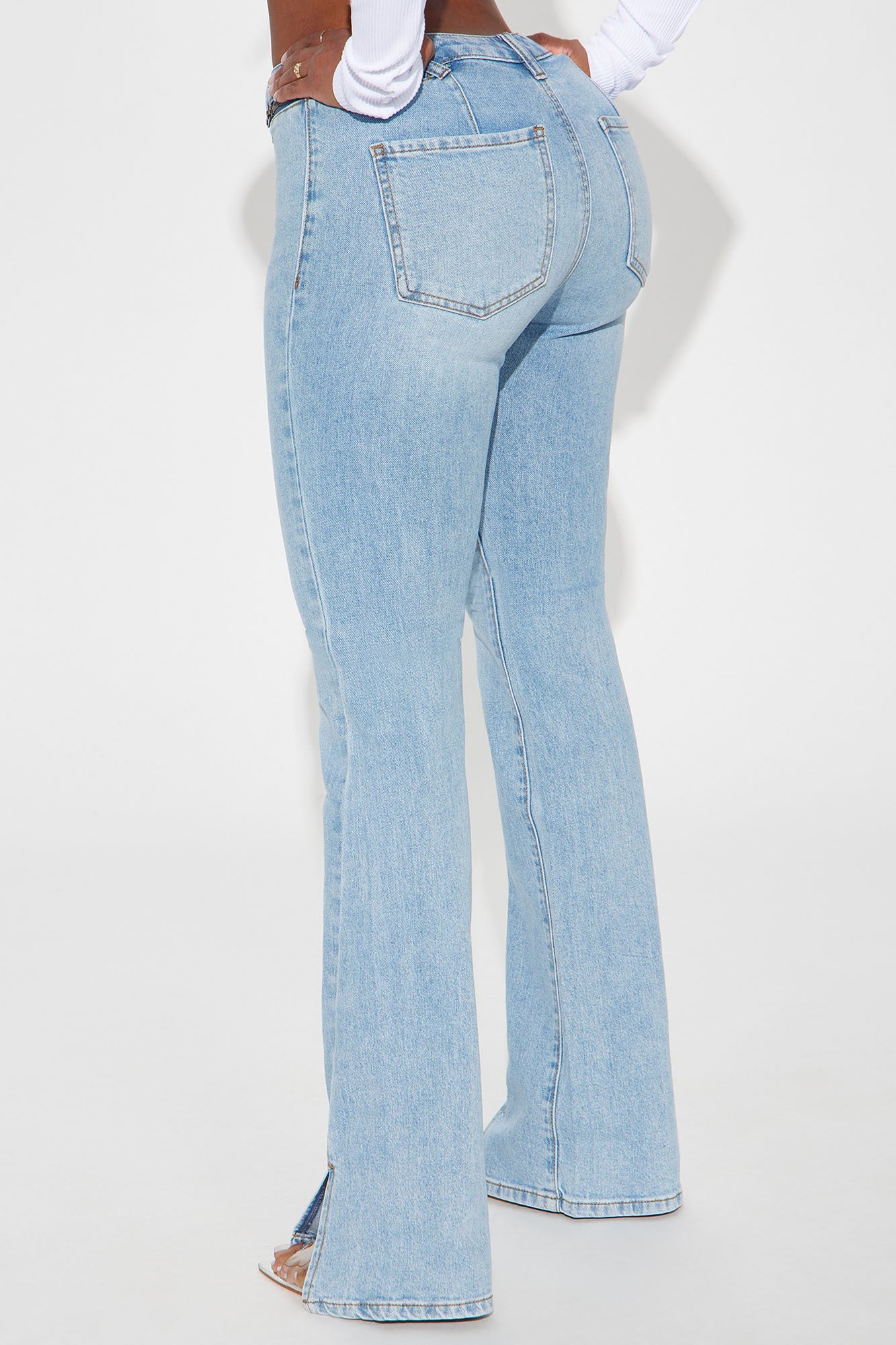 Out For The Night Split Hem Bootcut Jeans - Light Wash