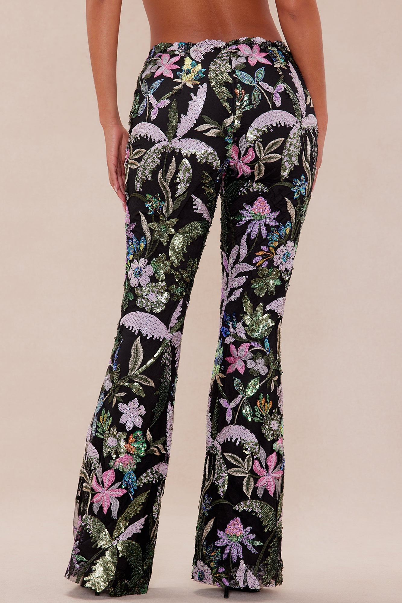 Eliza Sequin Embroidered Flare Pant - Black/combo