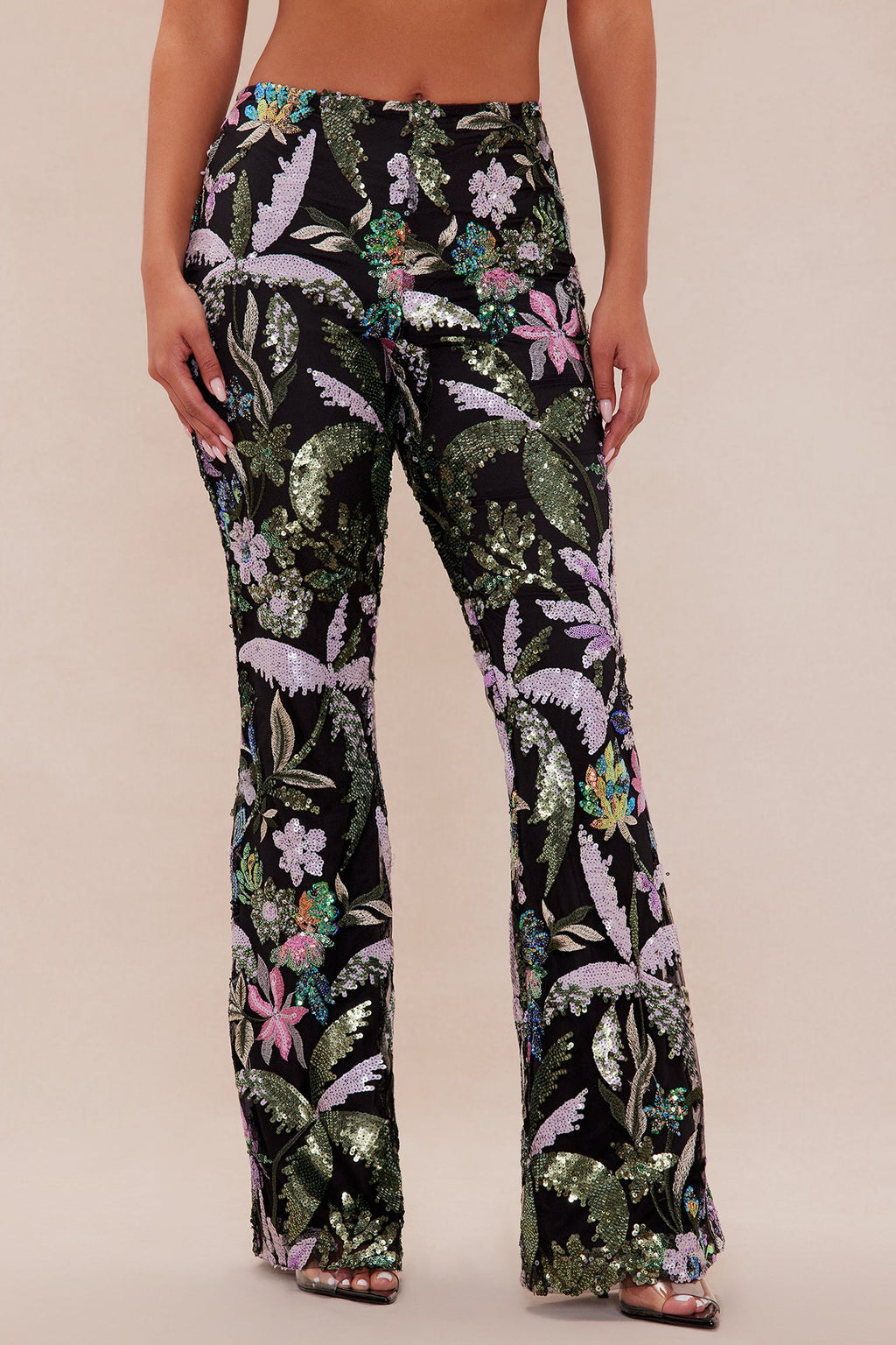 Eliza Sequin Embroidered Flare Pant - Black/combo