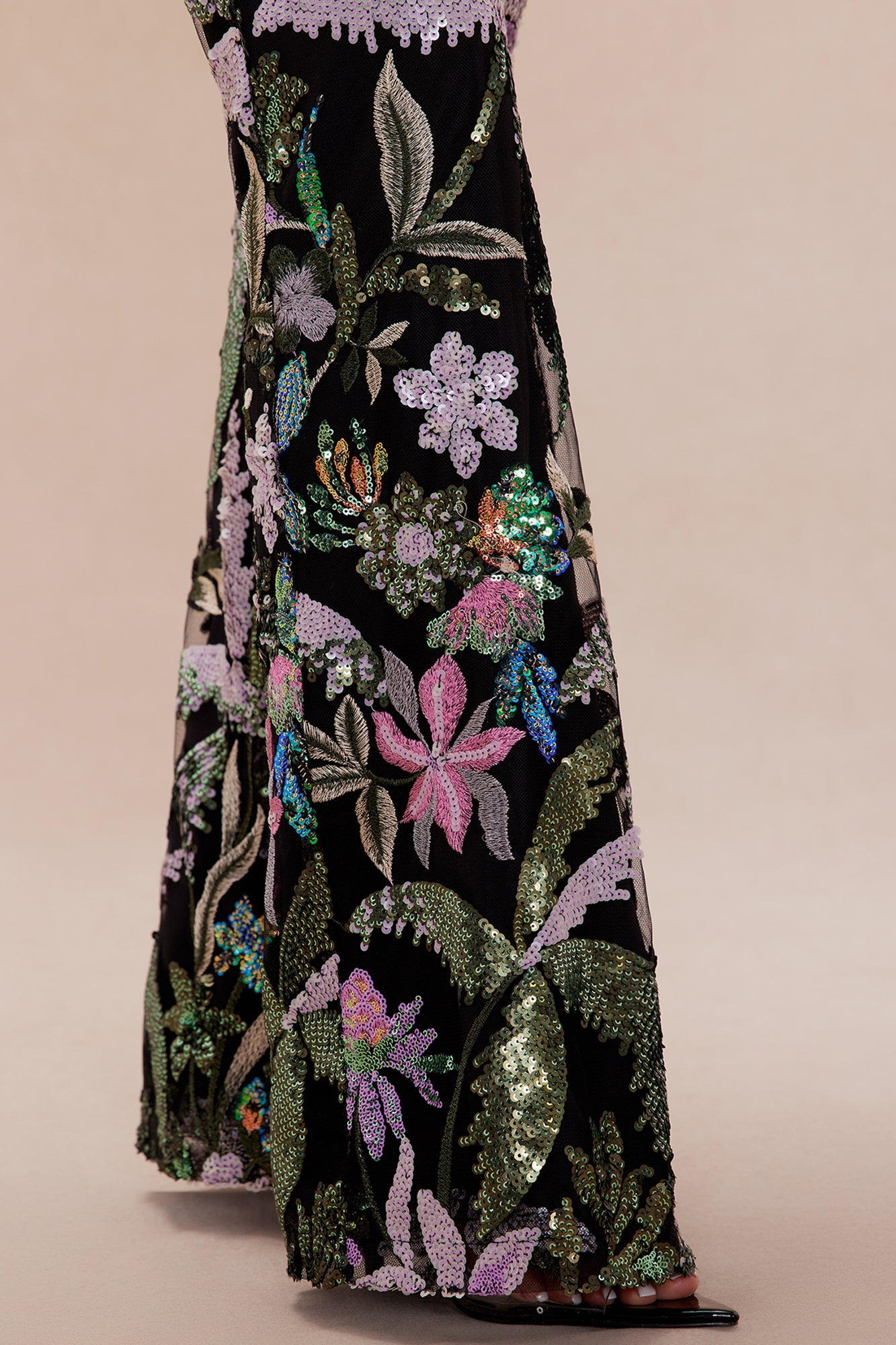 Eliza Sequin Embroidered Flare Pant - Black/combo