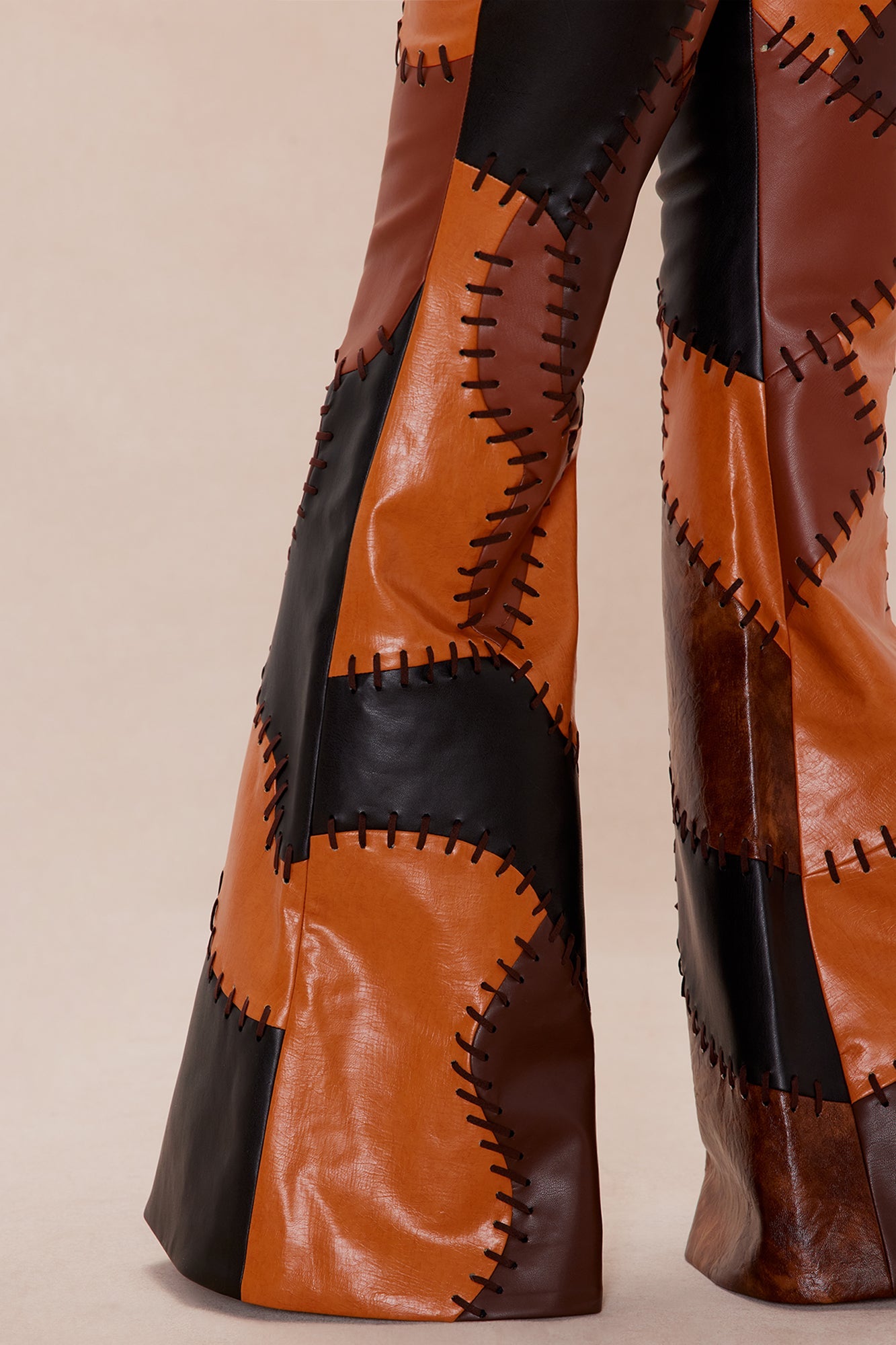 Sally Faux Leather Flare Pant - Brown/combo