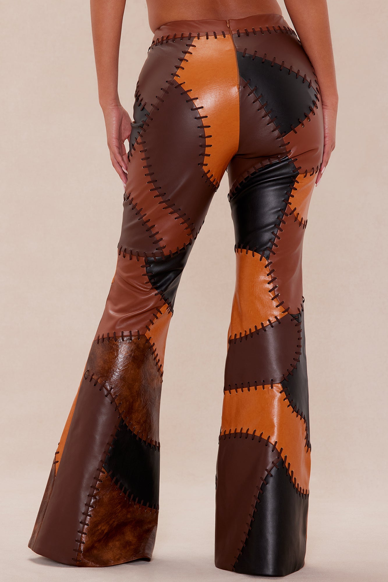 Sally Faux Leather Flare Pant - Brown/combo