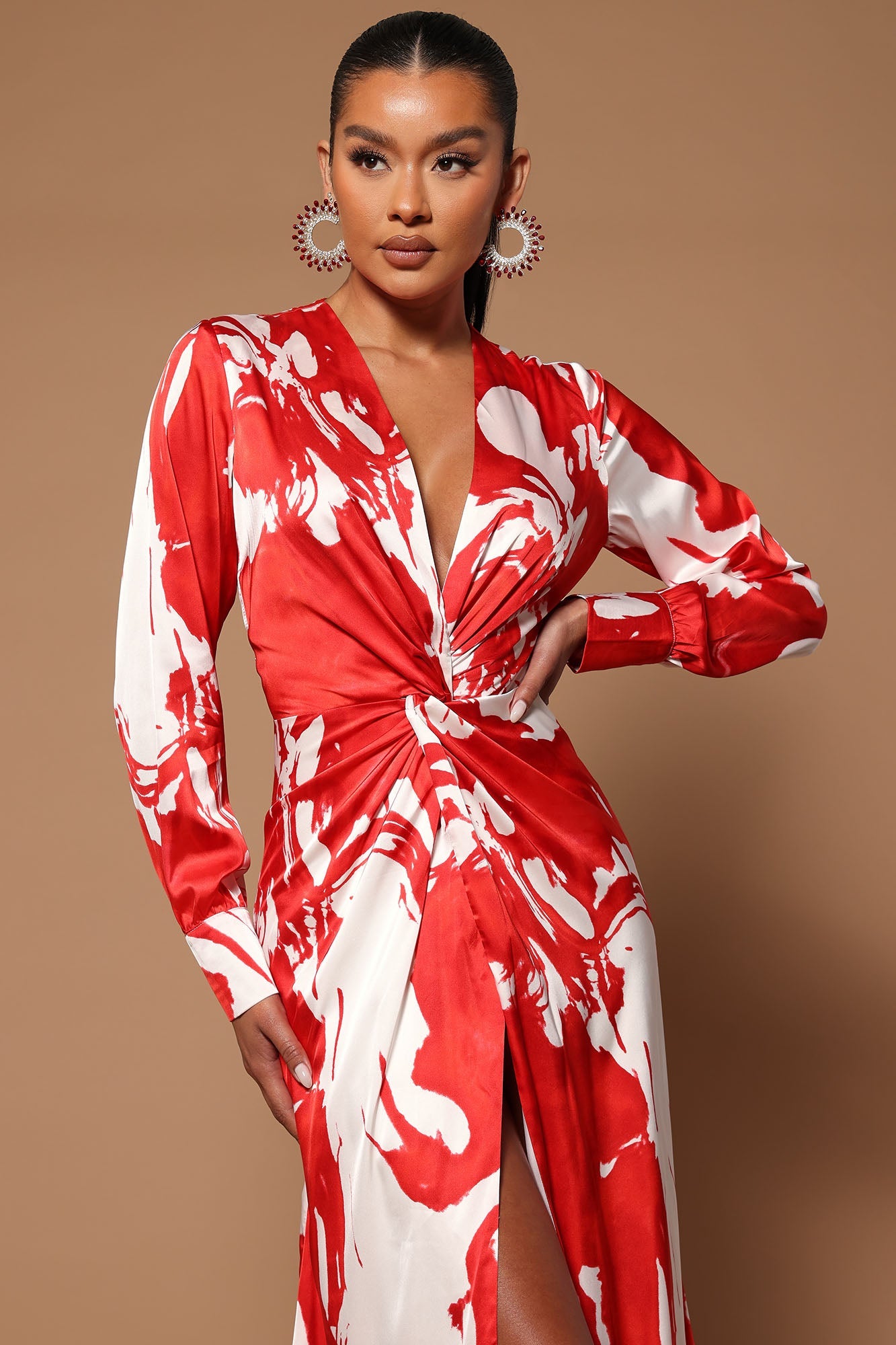 Melissa Satin Maxi Dress - Red/White