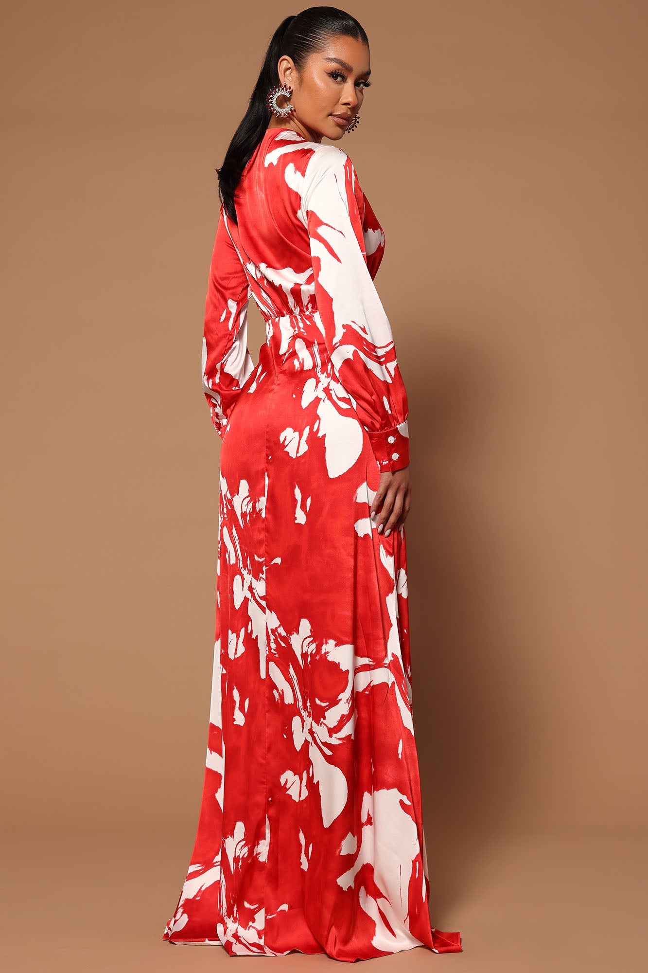 Melissa Satin Maxi Dress - Red/White