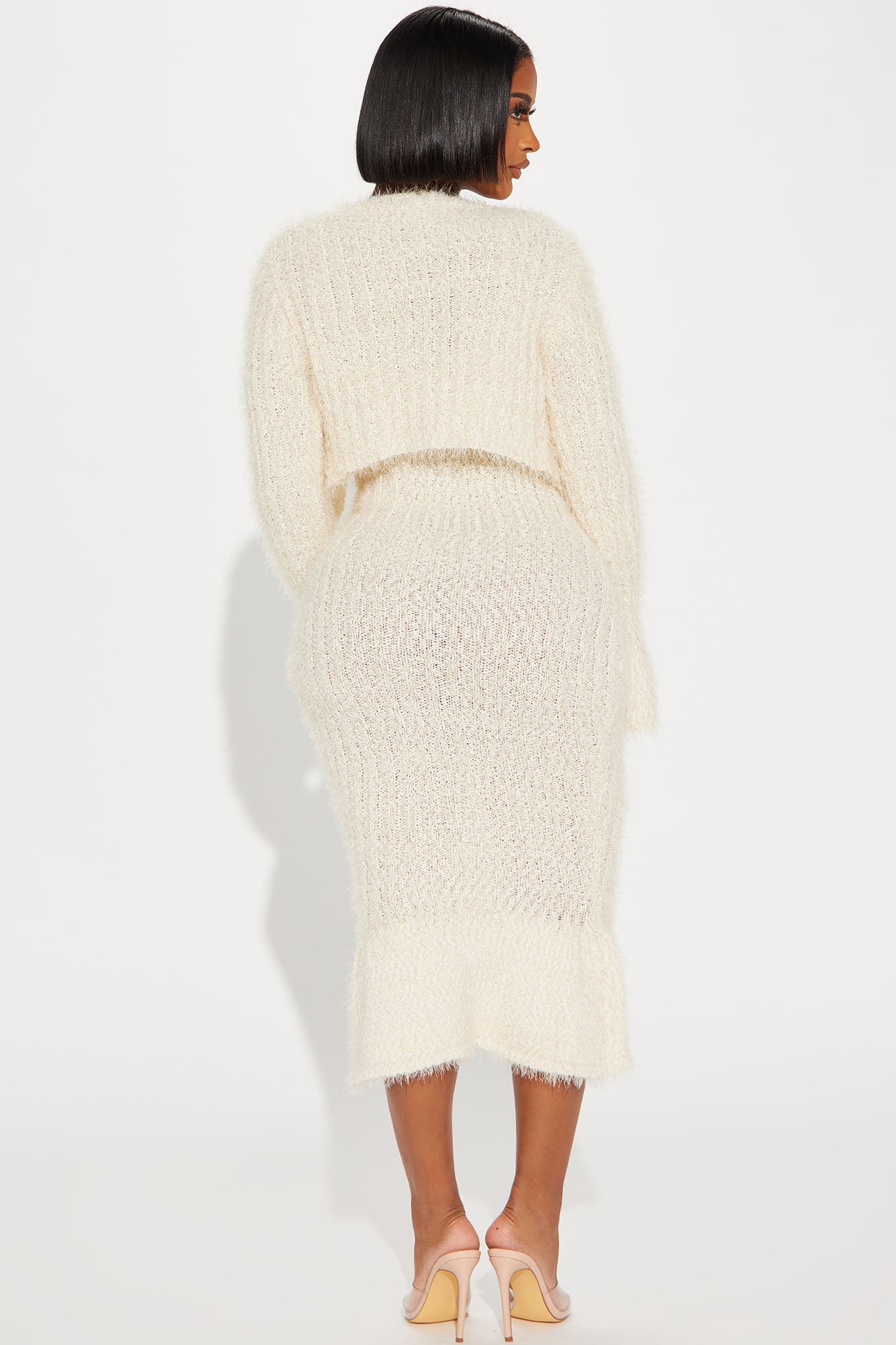 All Fuzzy Sweater Maxi Dress Set - Cream