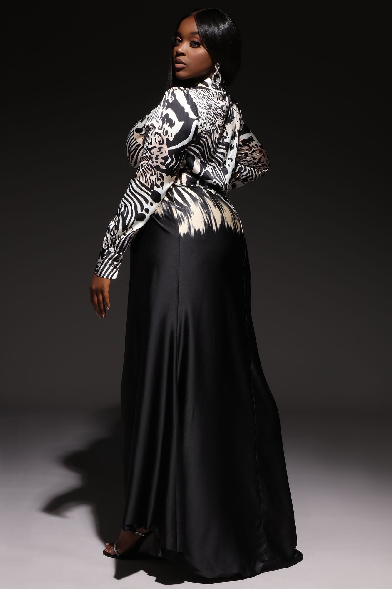 Maxine Long Sleeve Satin Maxi Dress - Black