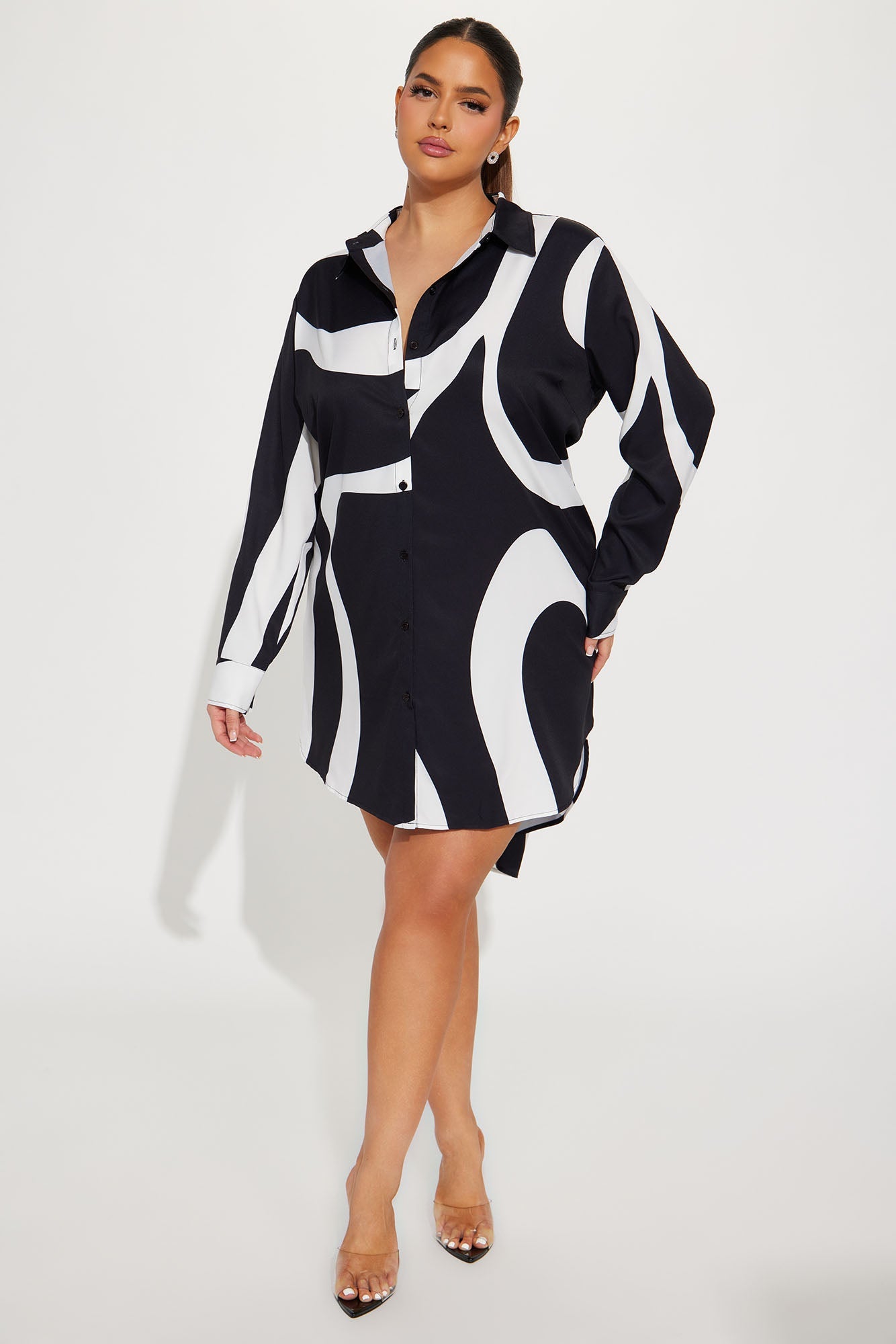 Jayde Button Up Mini Dress - Black/White