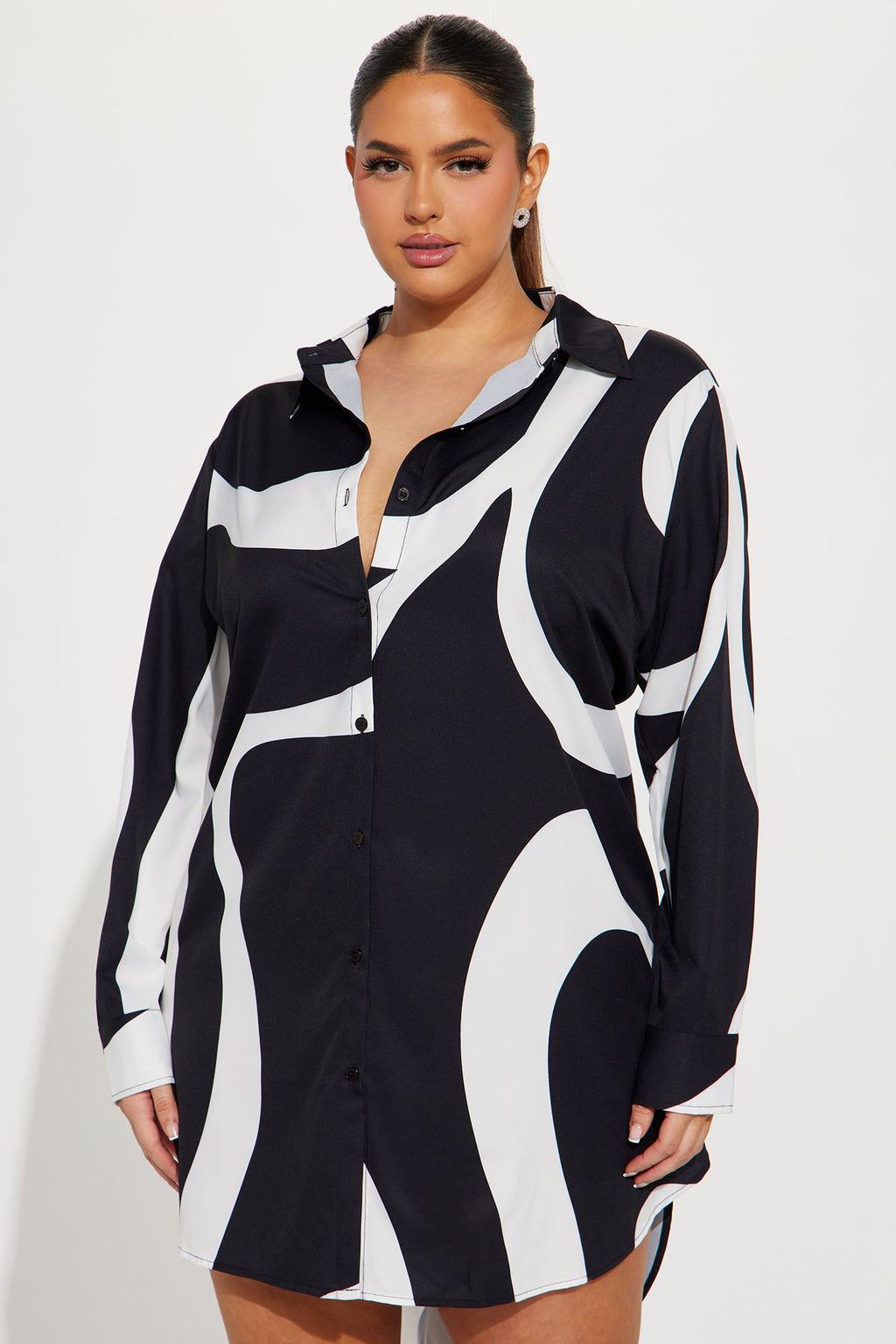 Jayde Button Up Mini Dress - Black/White