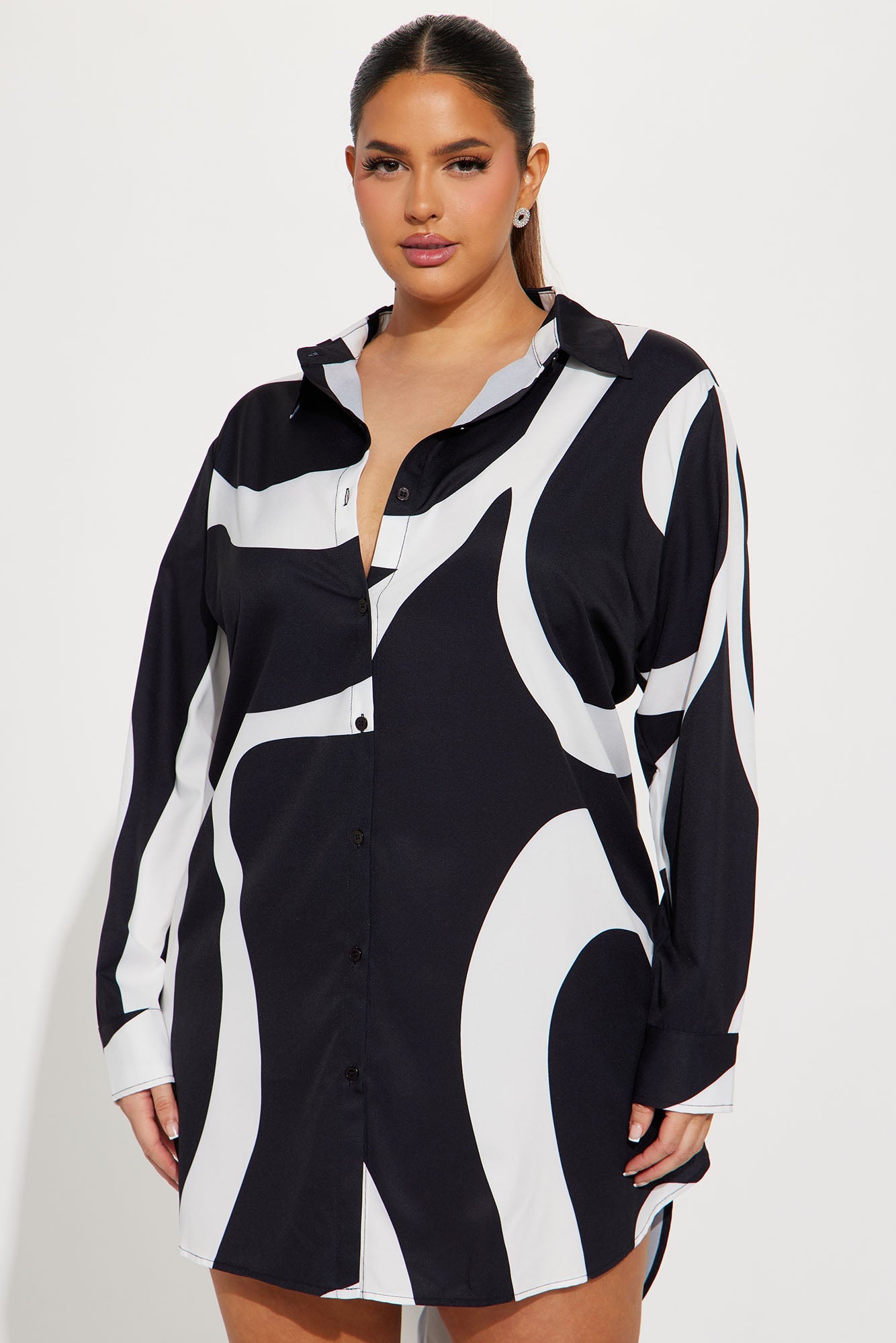 Jayde Button Up Mini Dress - Black/White