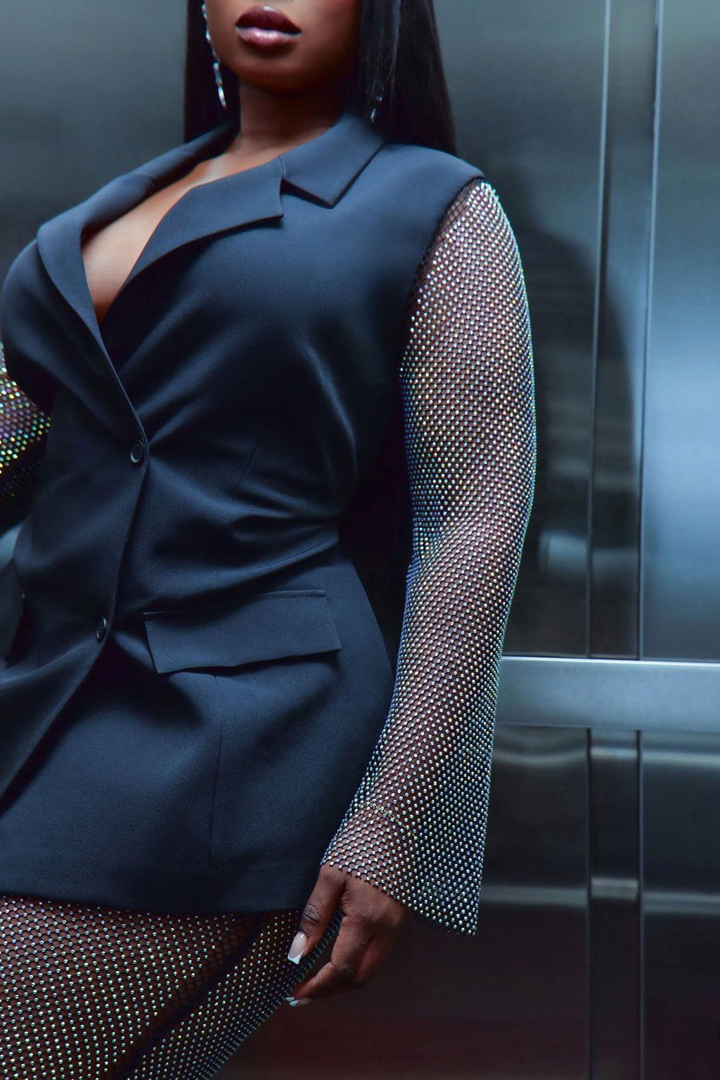 Exclusive Invitation Rhinestone Pant Set - Black