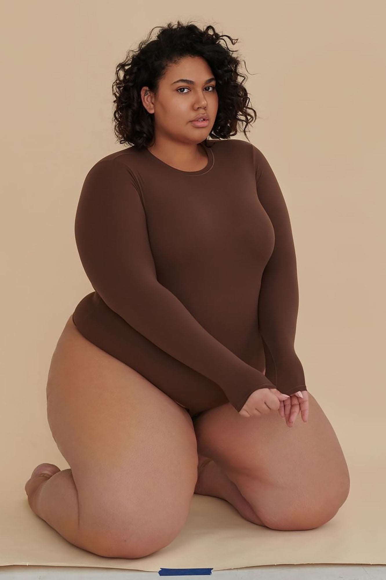 Krystal Crew Neck Long Sleeve Bodysuit - Chocolate