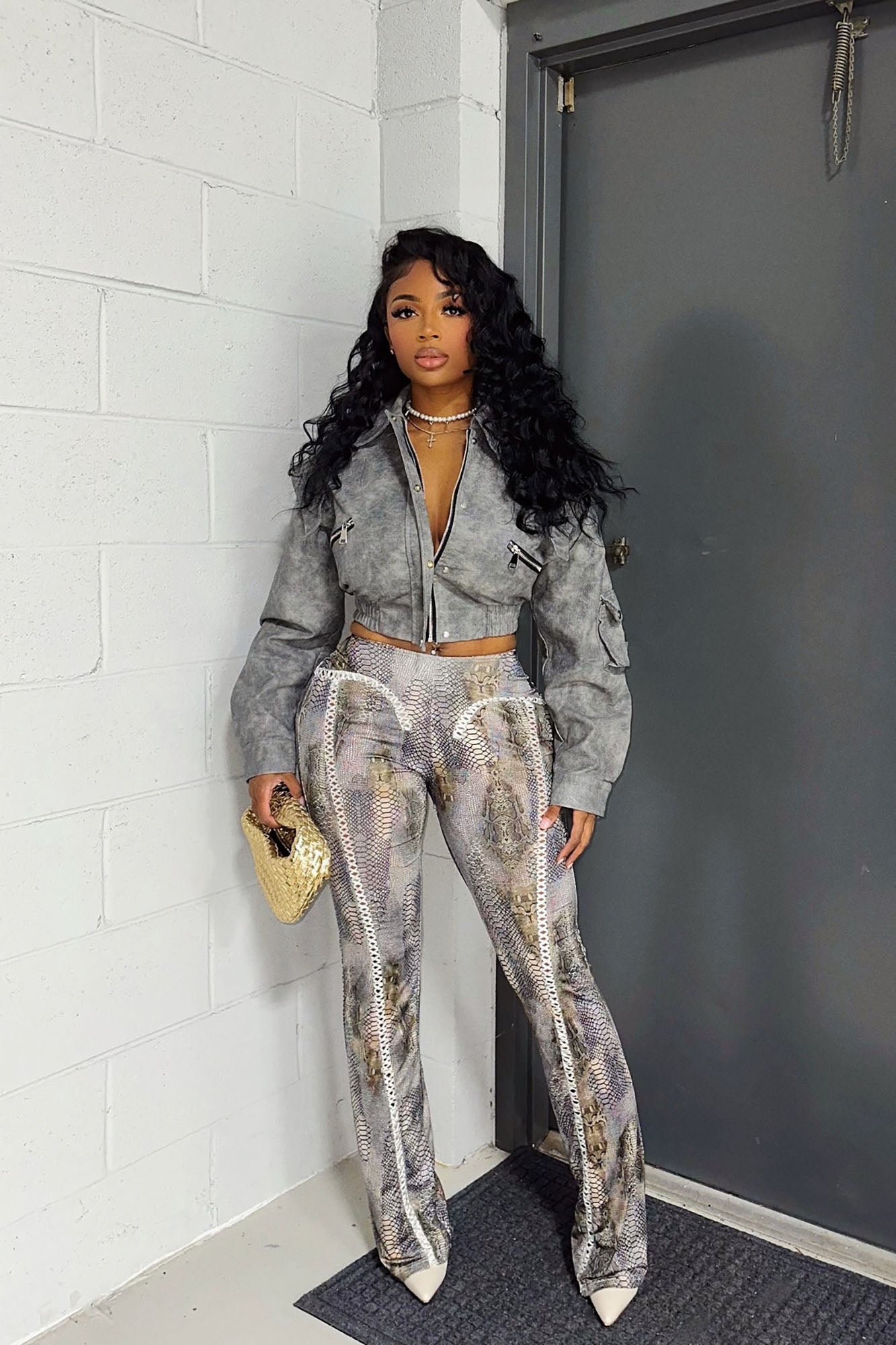 Harper Washed Faux Leather Jacket - Grey