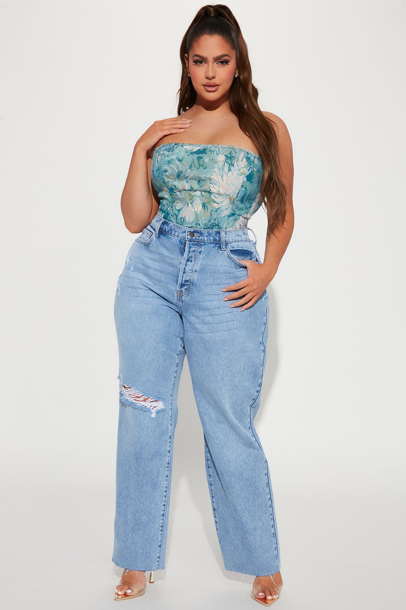 Topanga 90's Ripped Straight Leg Jeans - Medium Wash