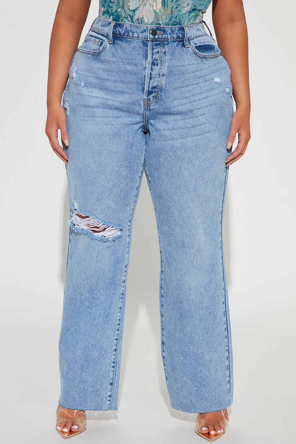 Topanga 90's Ripped Straight Leg Jeans - Medium Wash