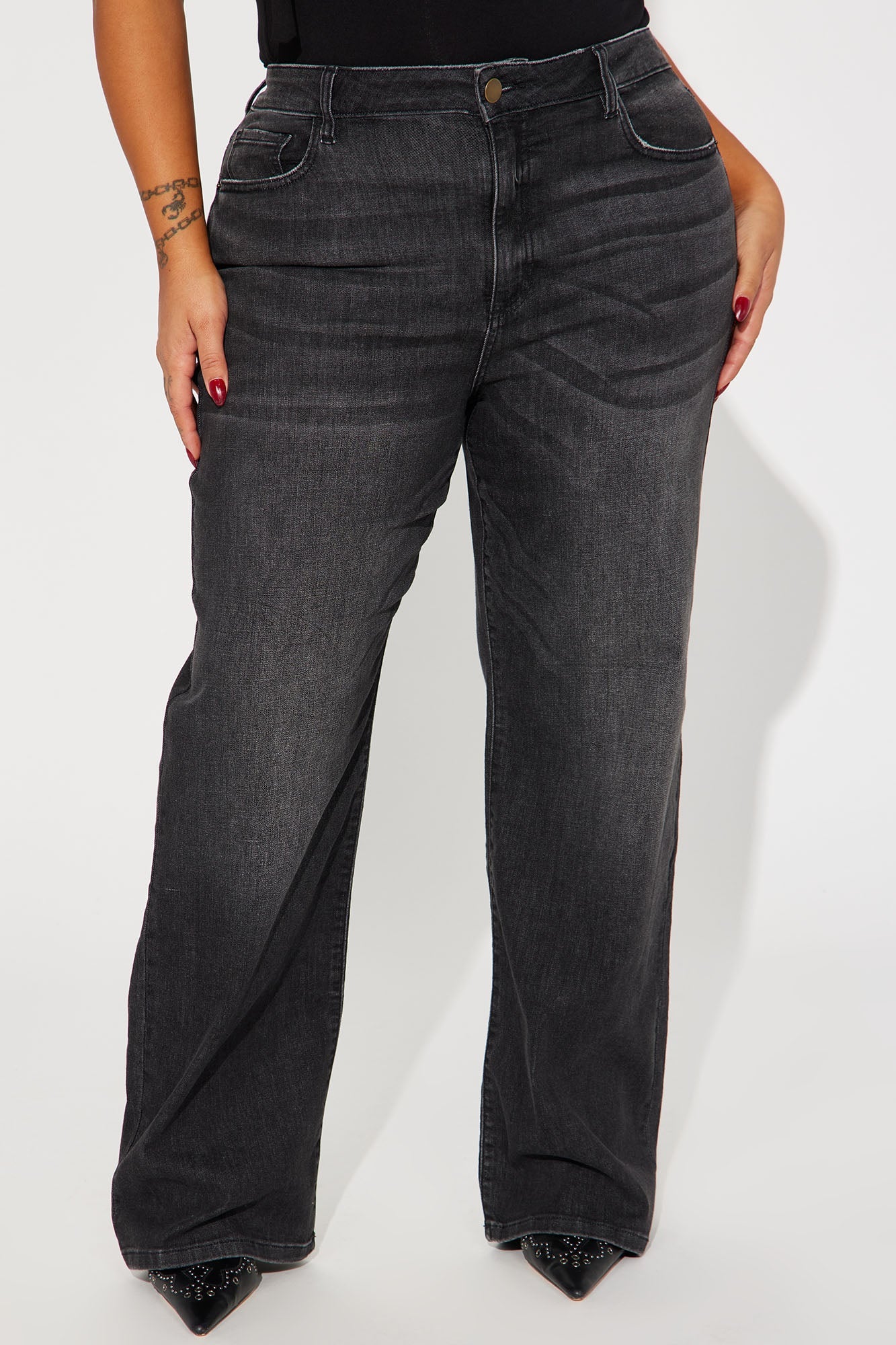 Bellissima Basic Stretch Straight Leg Jeans - Black Wash