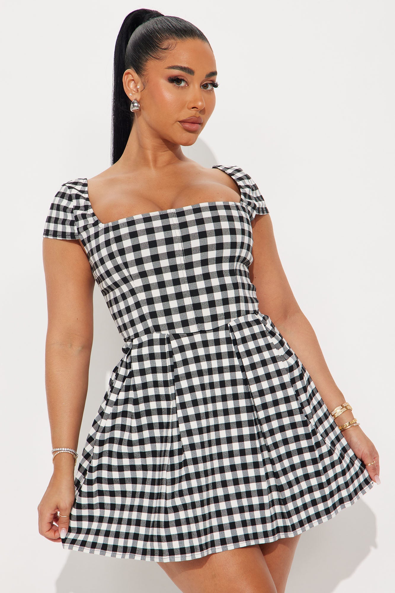 Ophelia Gingham Mini Dress - Black/White