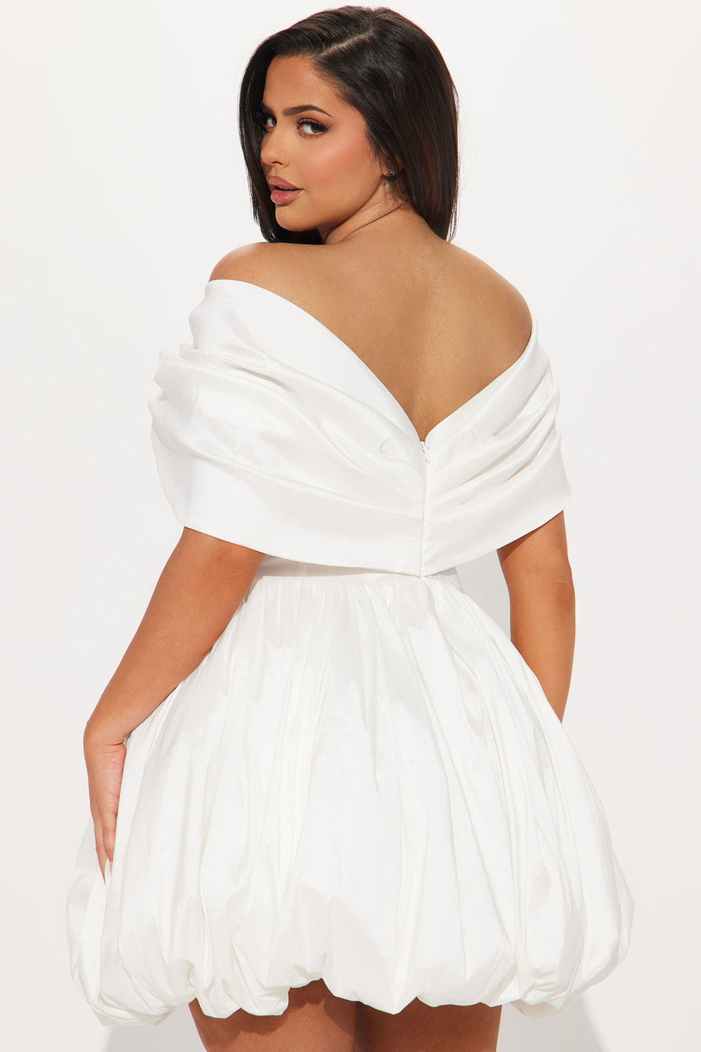 Heavenly Aura Satin Bubble Mini Dress - White