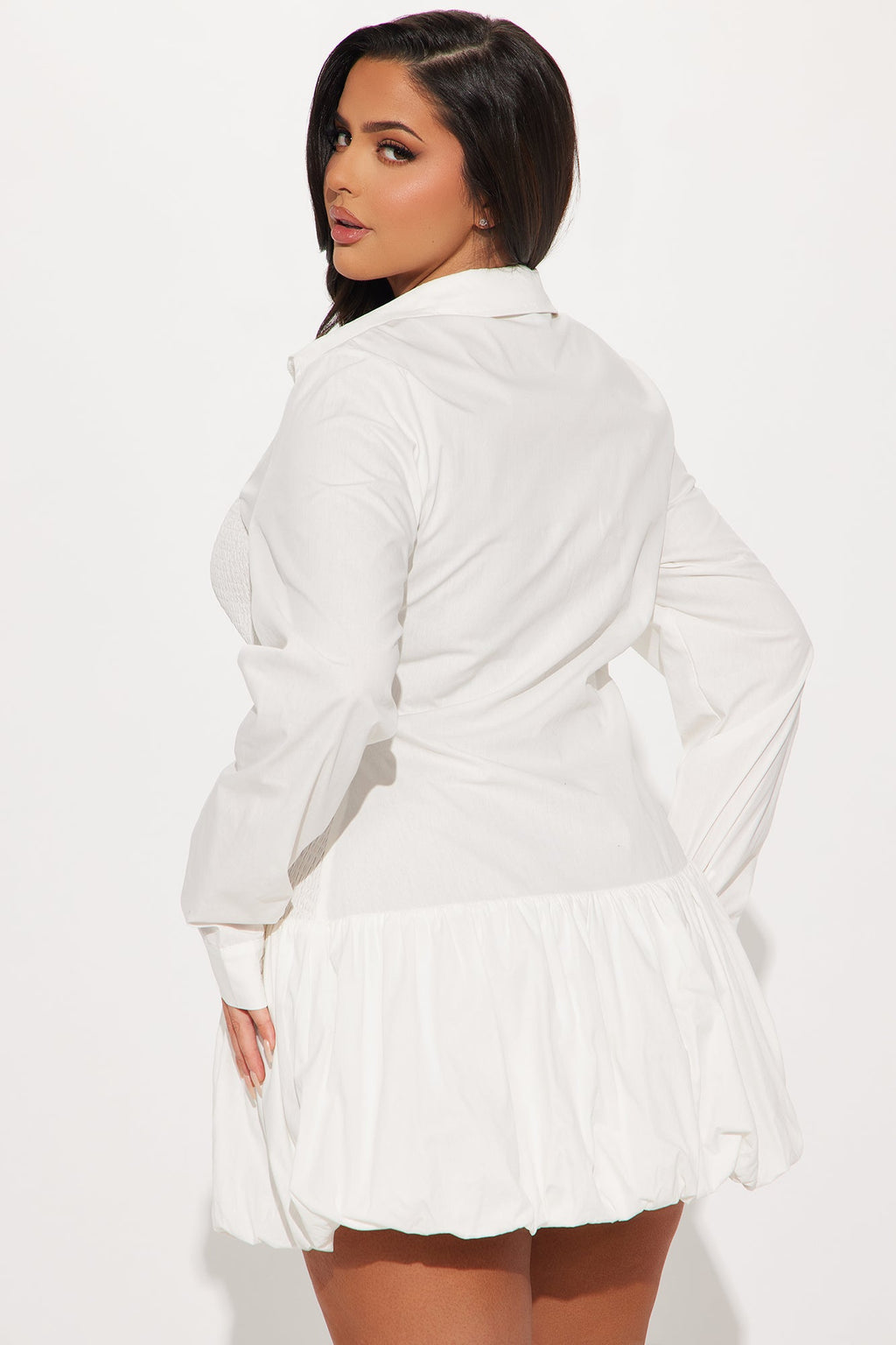 Natalia Bubble Mini Shirt Dress - White