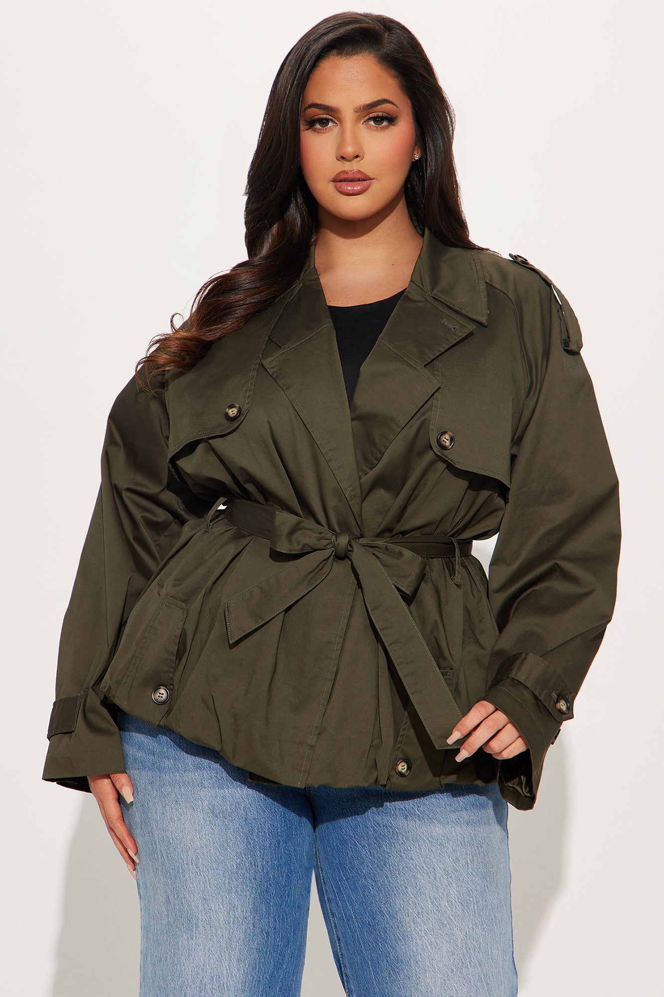 Ms. Hailey Bubble Hem Cropped Trench - Olive