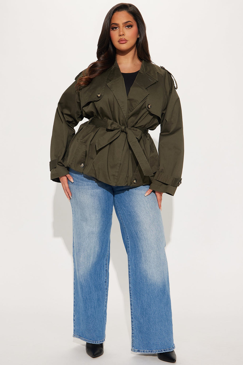 Ms. Hailey Bubble Hem Cropped Trench - Olive