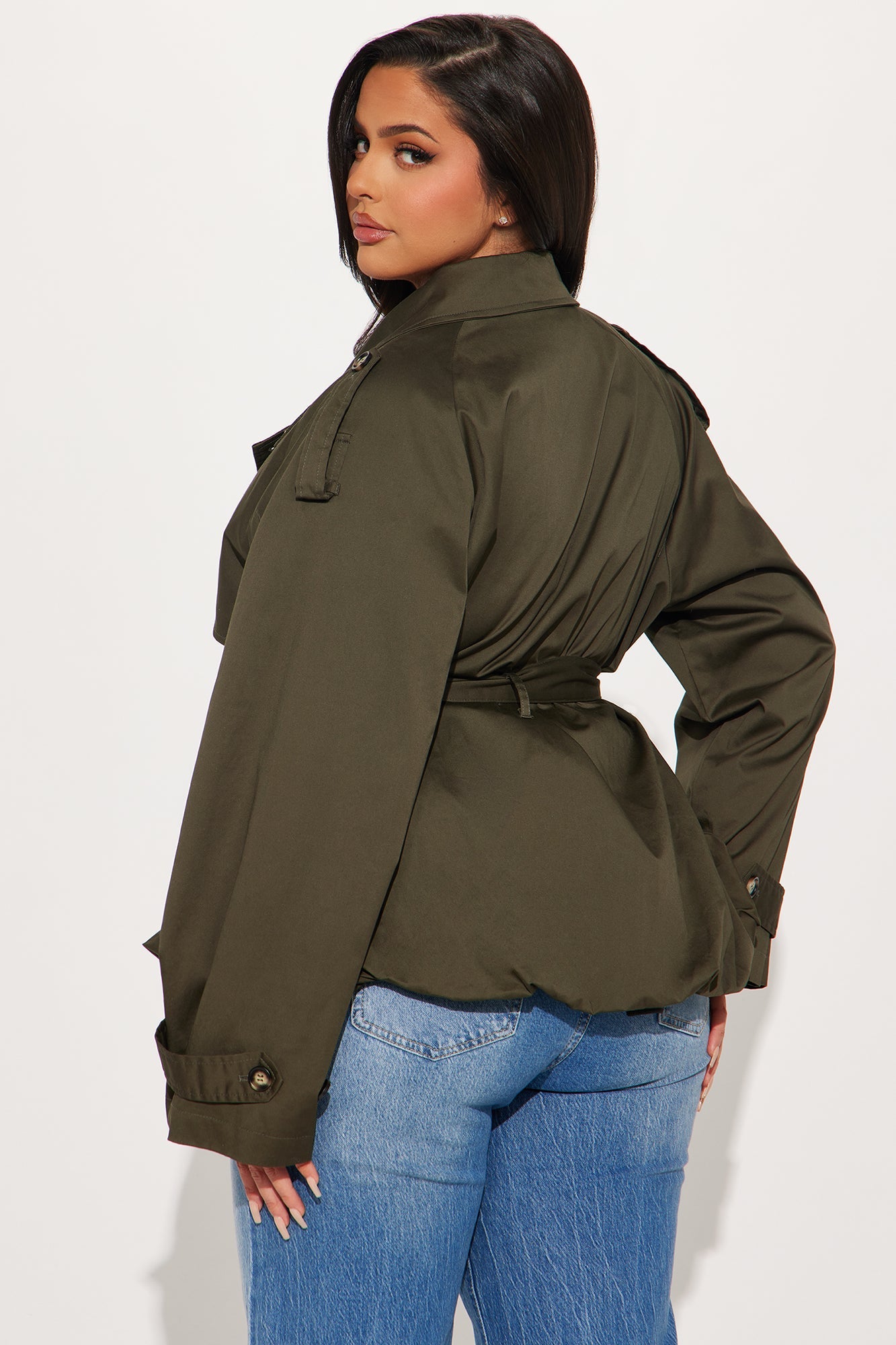 Ms. Hailey Bubble Hem Cropped Trench - Olive