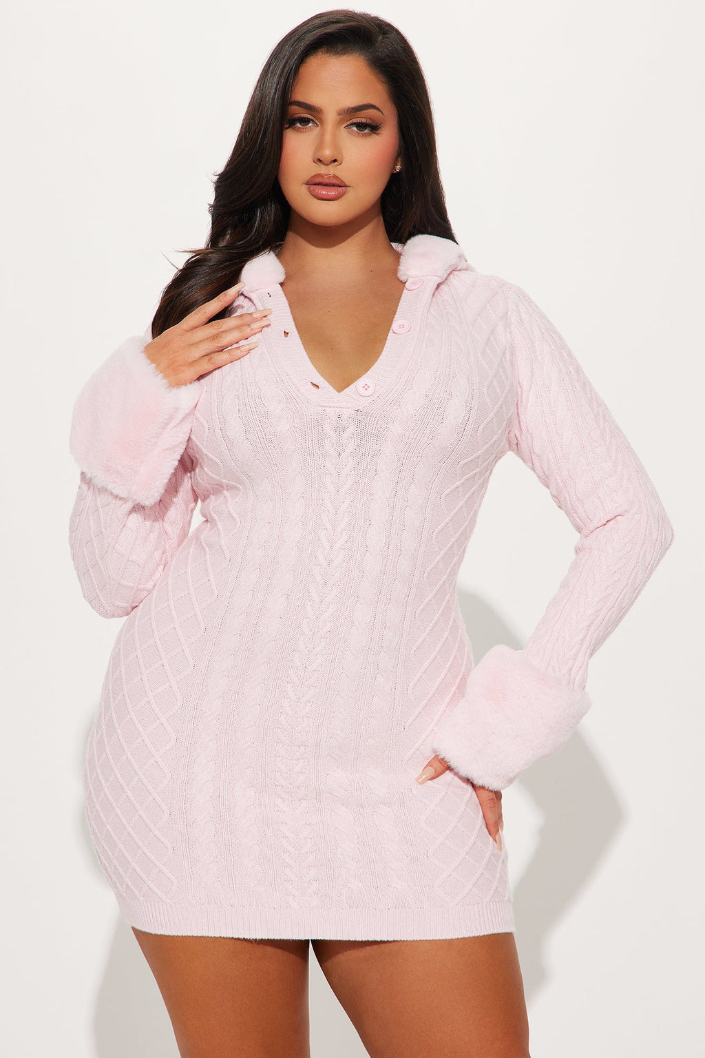 Keep Me Warm Cable Knit Mini Dress - Pink