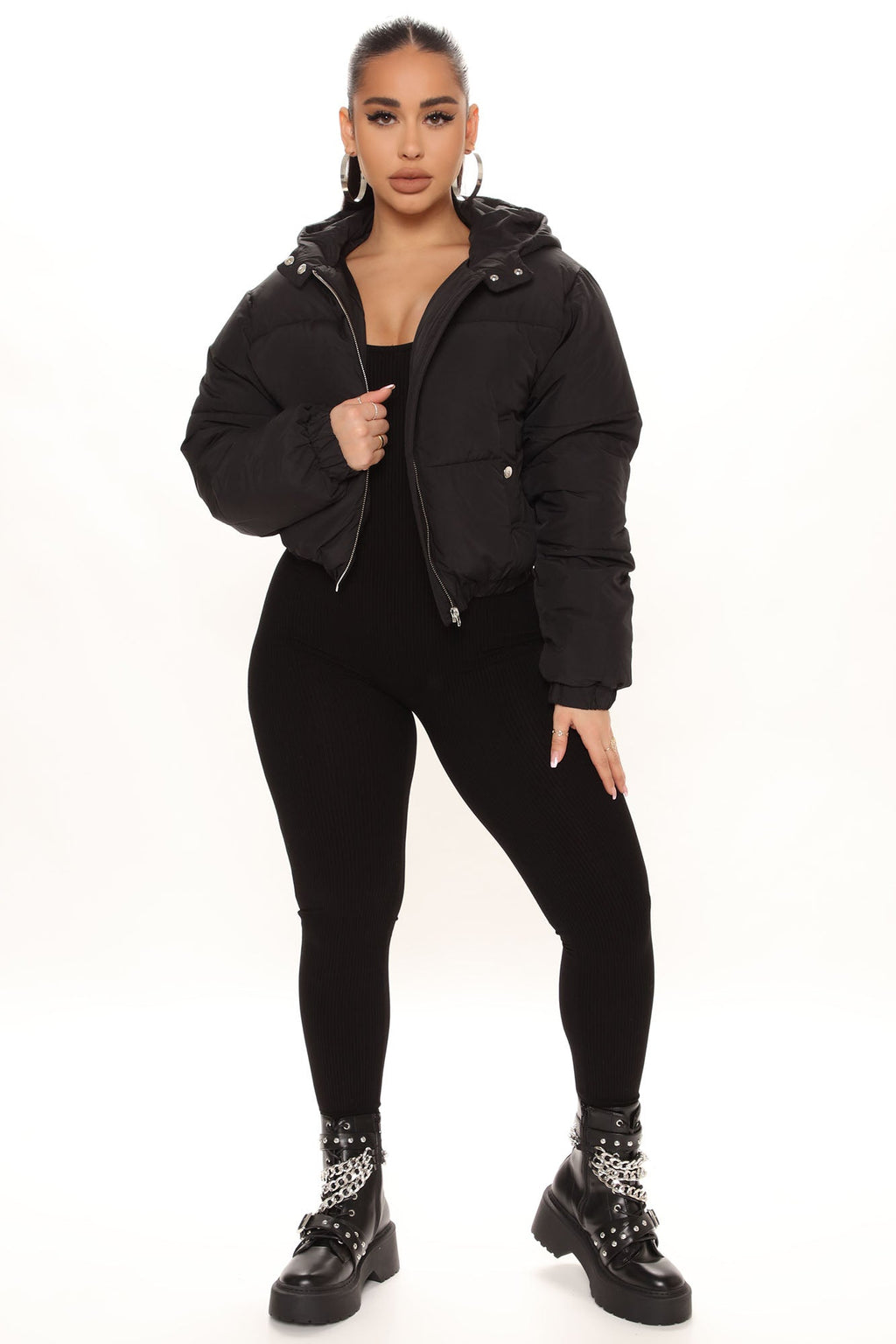 Can't Be Beat Cropped Puffer Jacket - Black