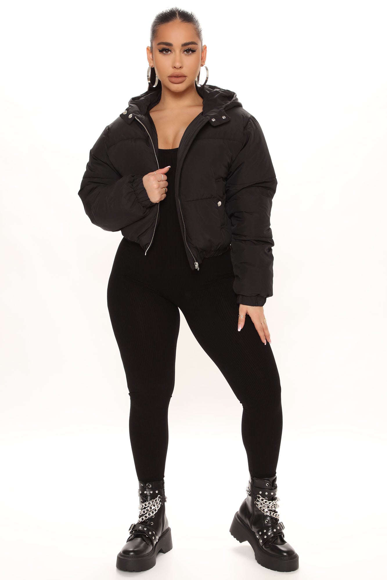 Can't Be Beat Cropped Puffer Jacket - Black